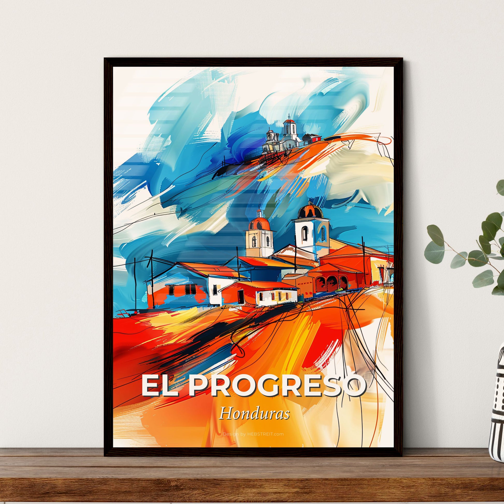 Vibrant El Progreso, Honduras - A Painting Of A Village On A Hill