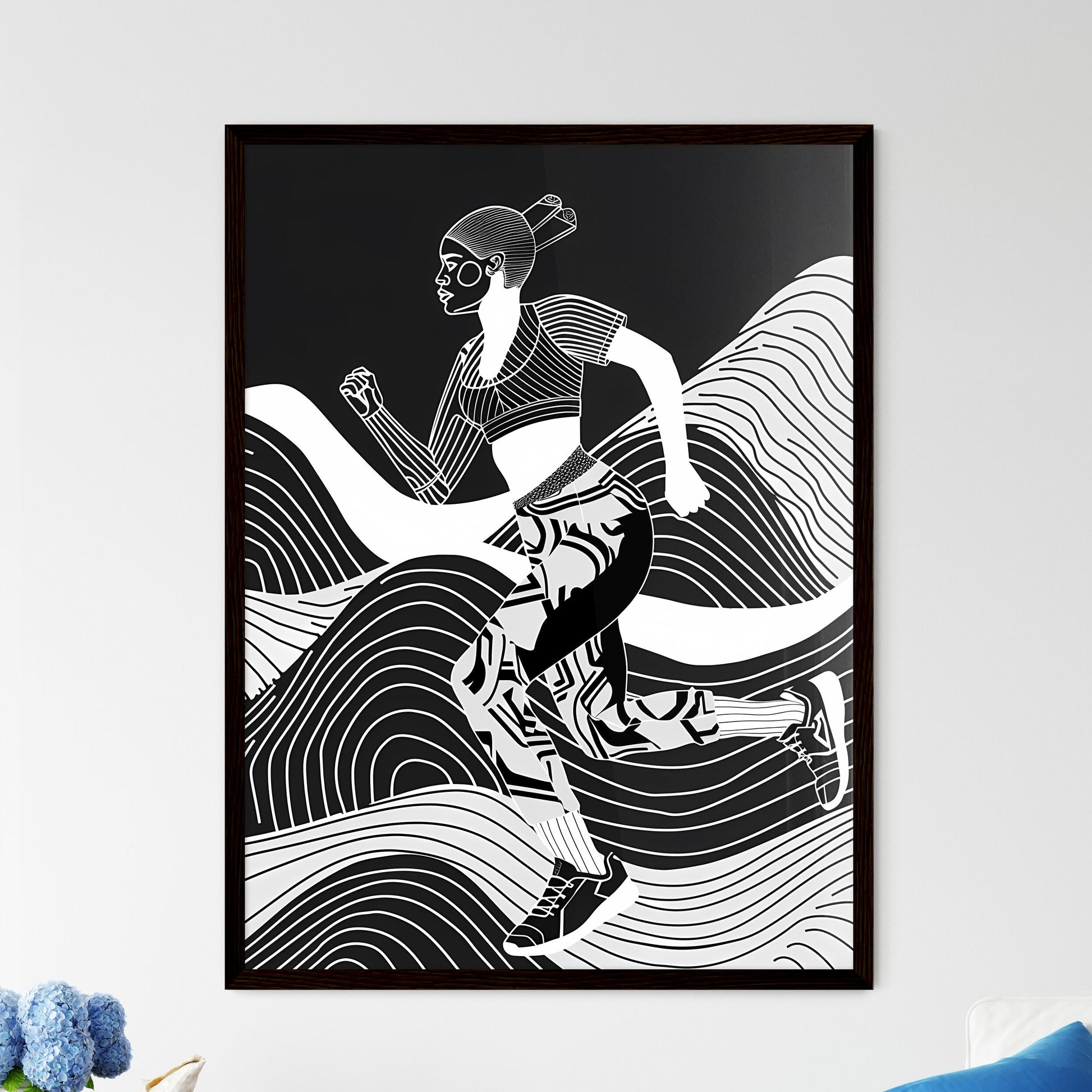 Vibrant artistic black-and-white line art of - Framed Art Print
