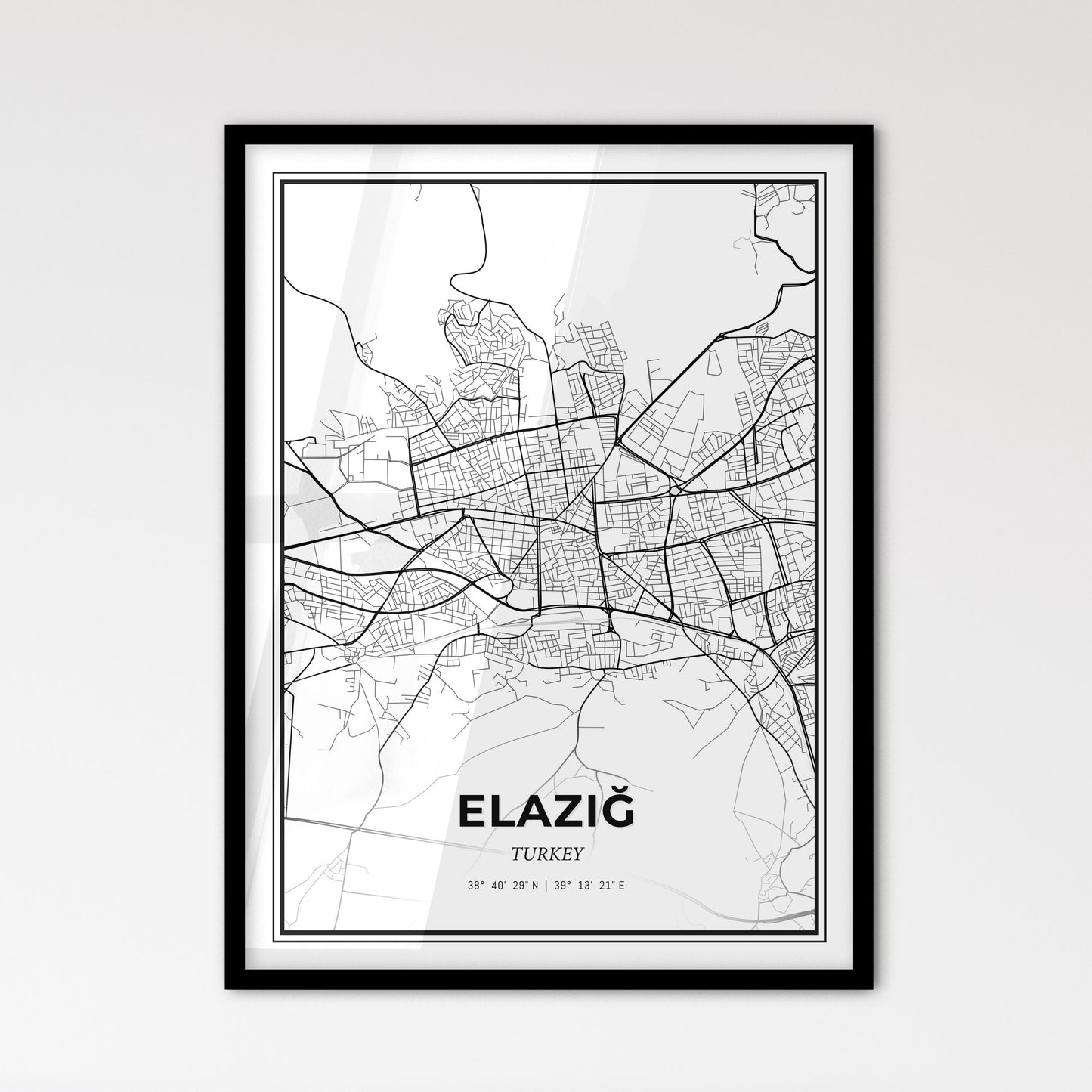 Elâzığ Turkey - Scandinavian Style City Map for Modern Home Decor