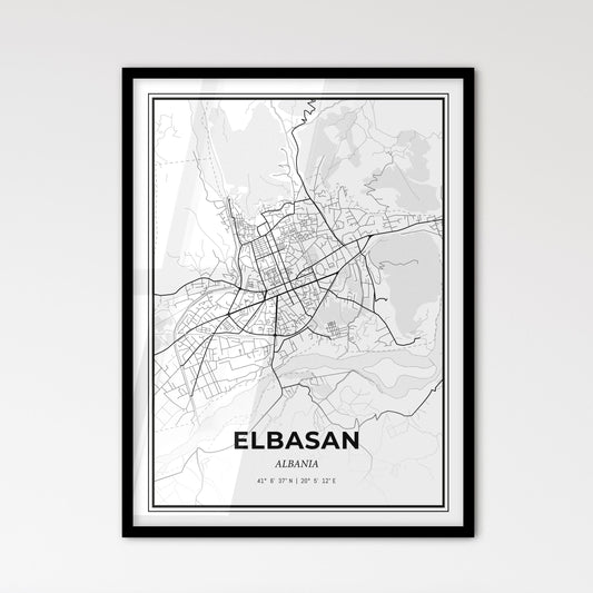 Elbasan Albania - Scandinavian Style City Map for Modern Home Decor