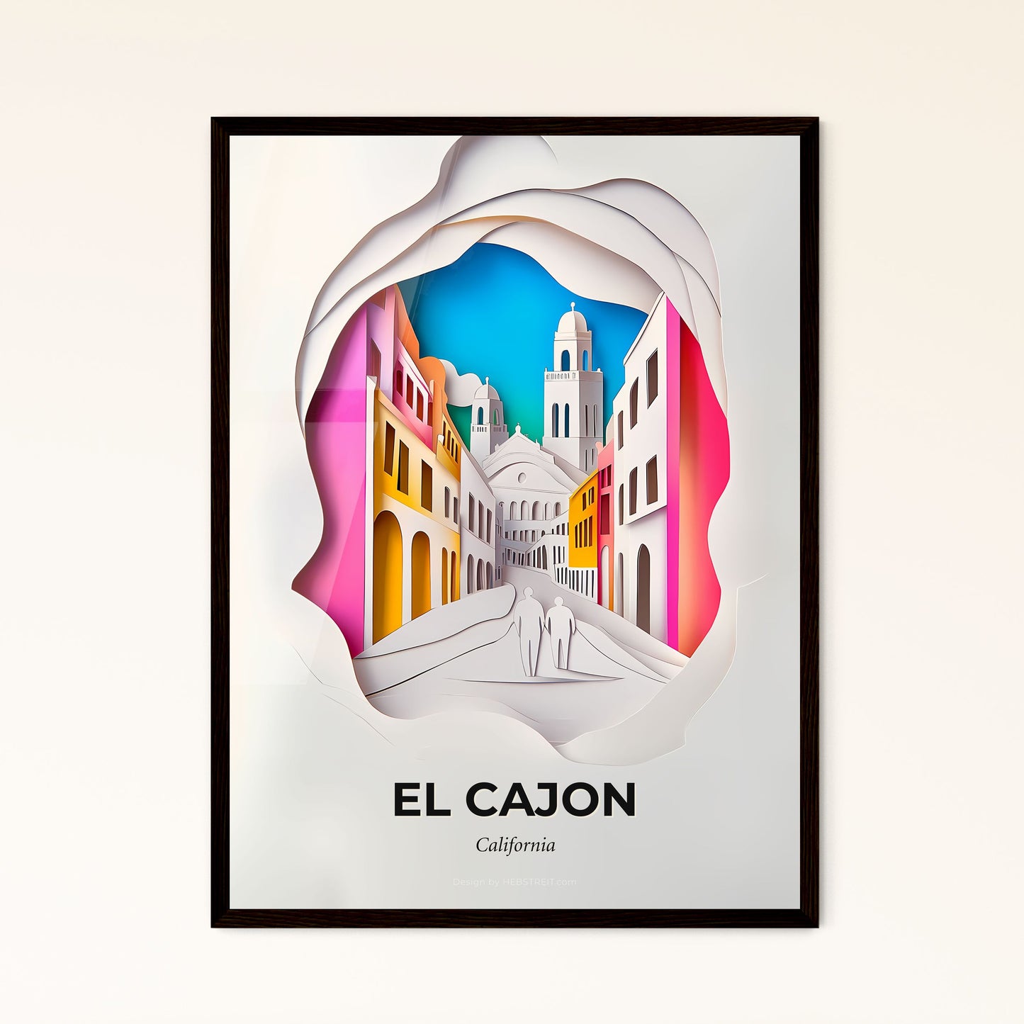 Vivid El Cajon, California - a paper cut of a city with a church