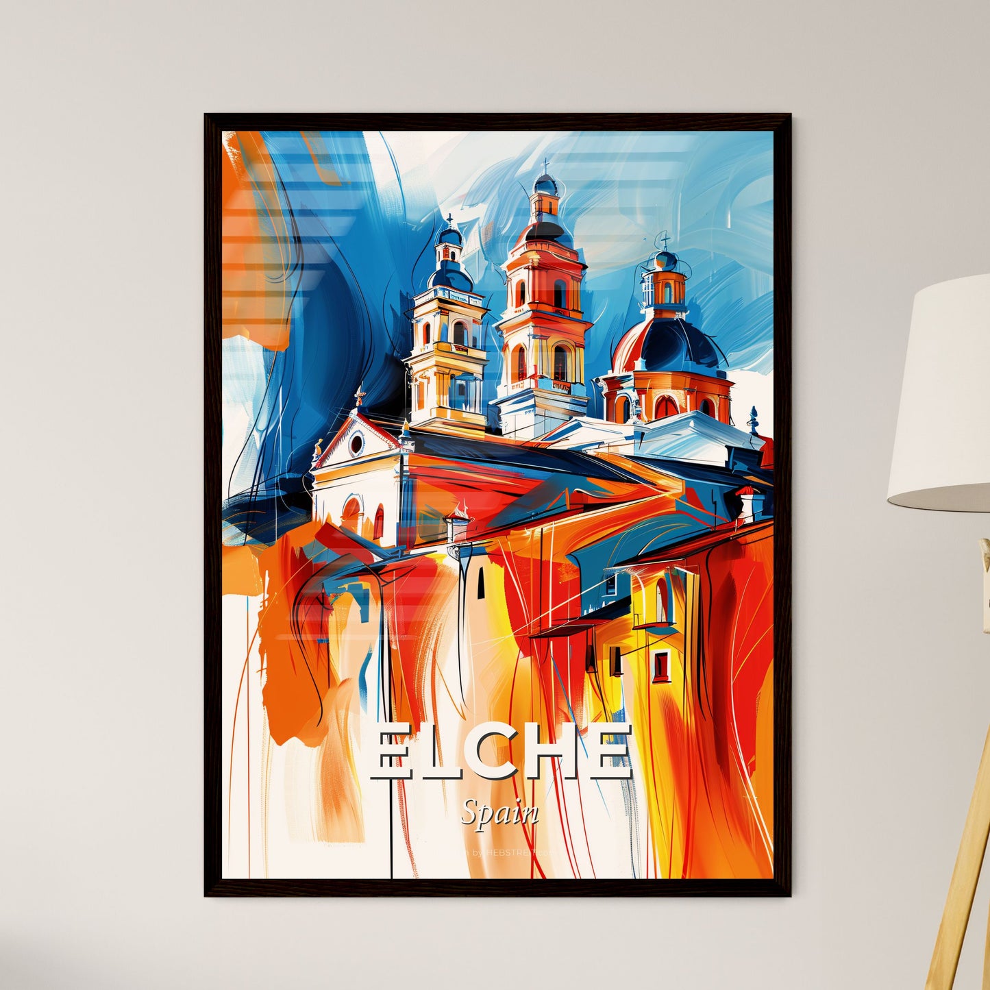 Vibrant Elche, Spain - A Painting Of A Building With Towers