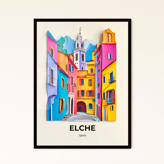 Vivid Elche, Spain - a colorful city with a clock tower on top of it