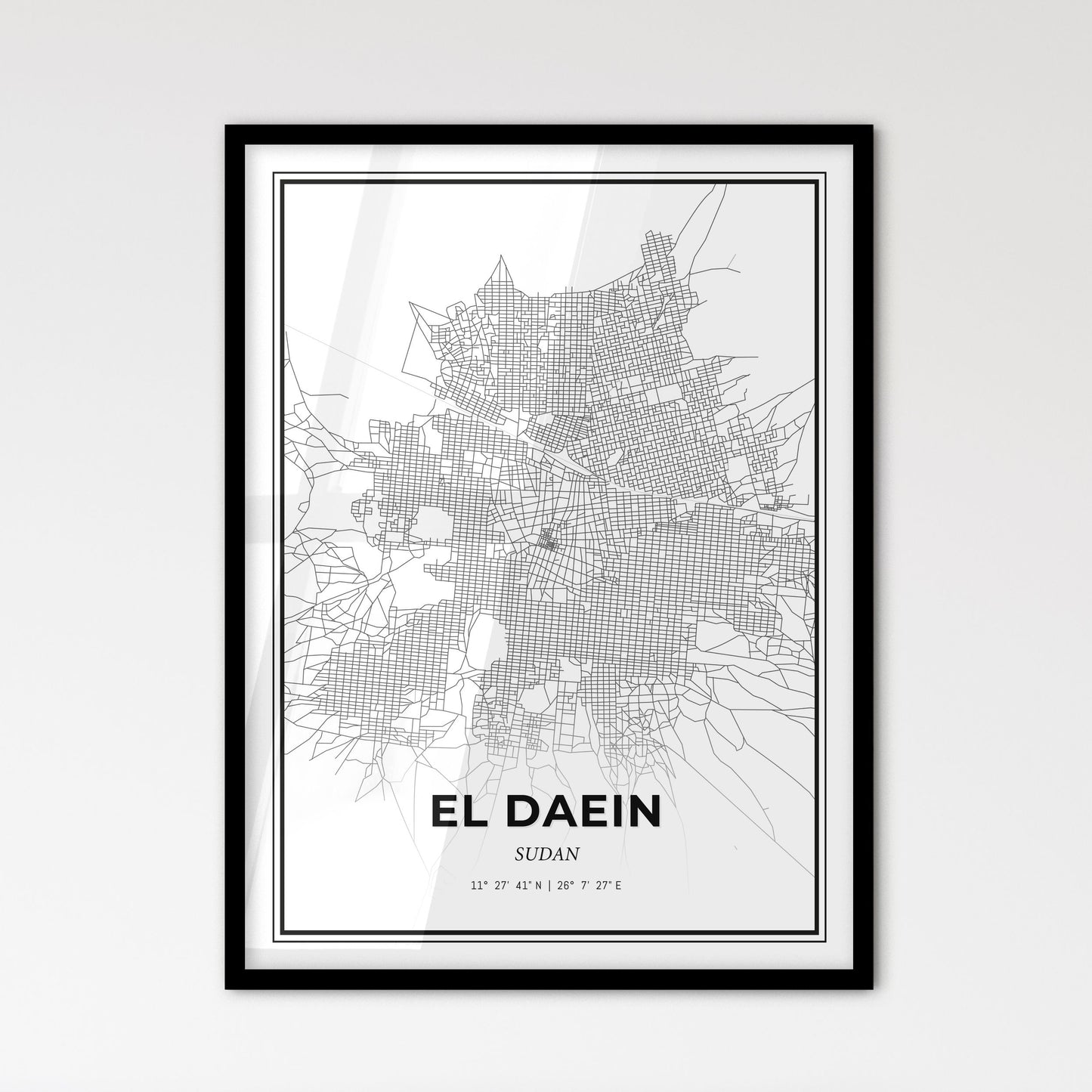 El Daein Sudan - Scandinavian Style City Map for Modern Home Decor