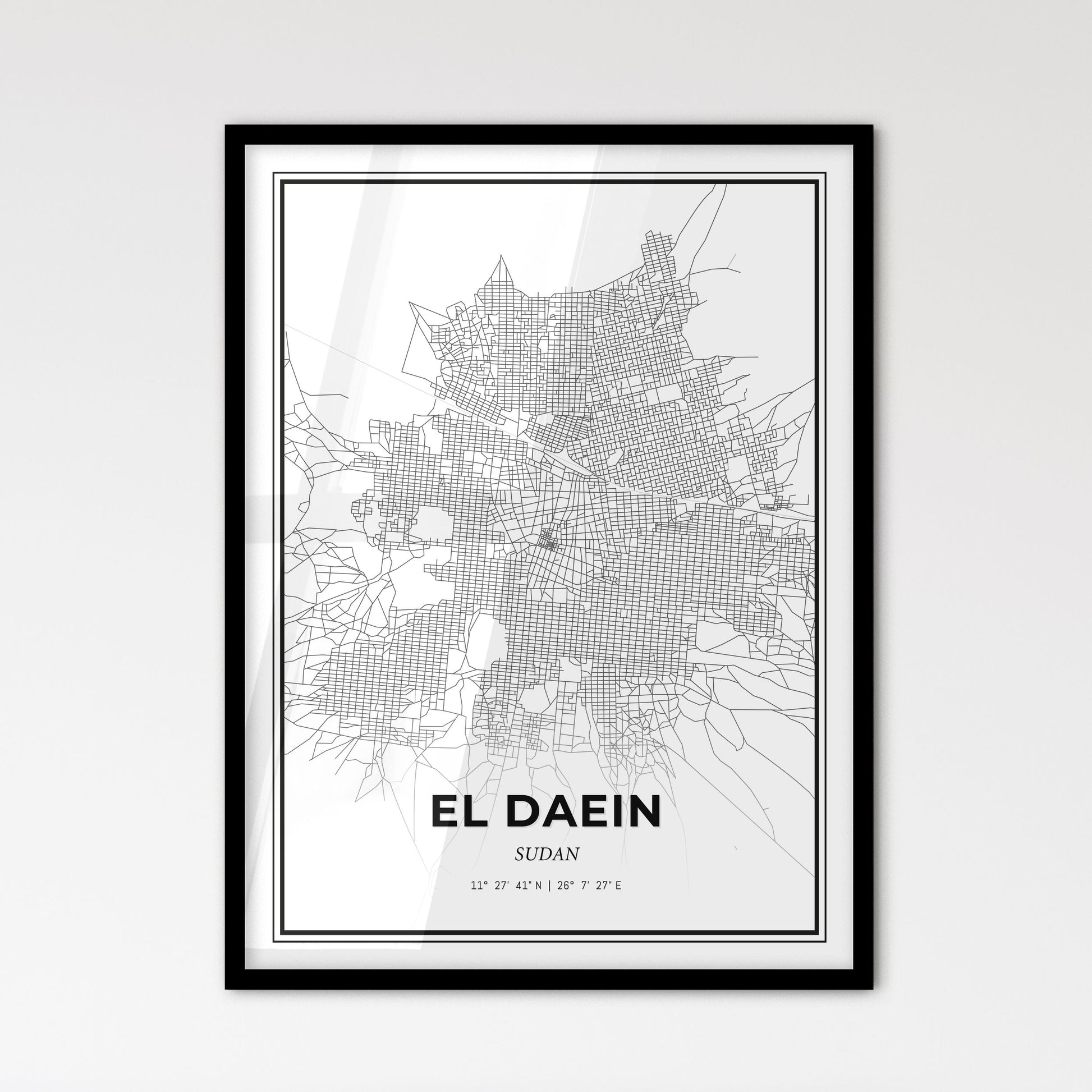 El Daein Sudan - Scandinavian Style City Map for Modern Home Decor