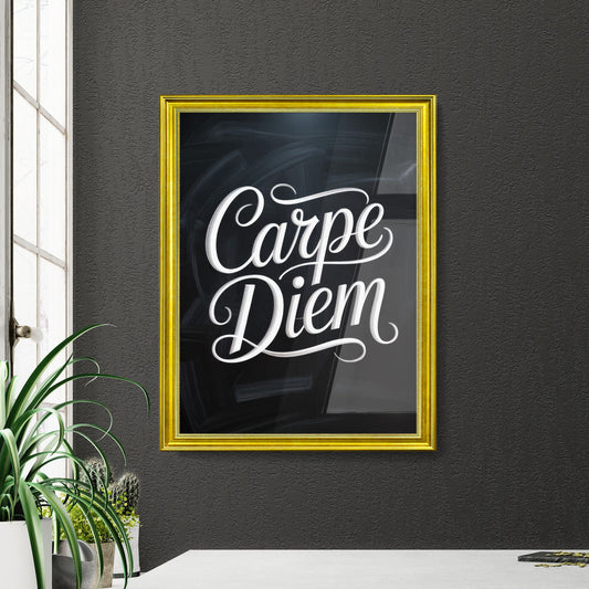 Elegant Typography of 'Carpe Diem' on Dark Background for Inspirational Motivational Themes.