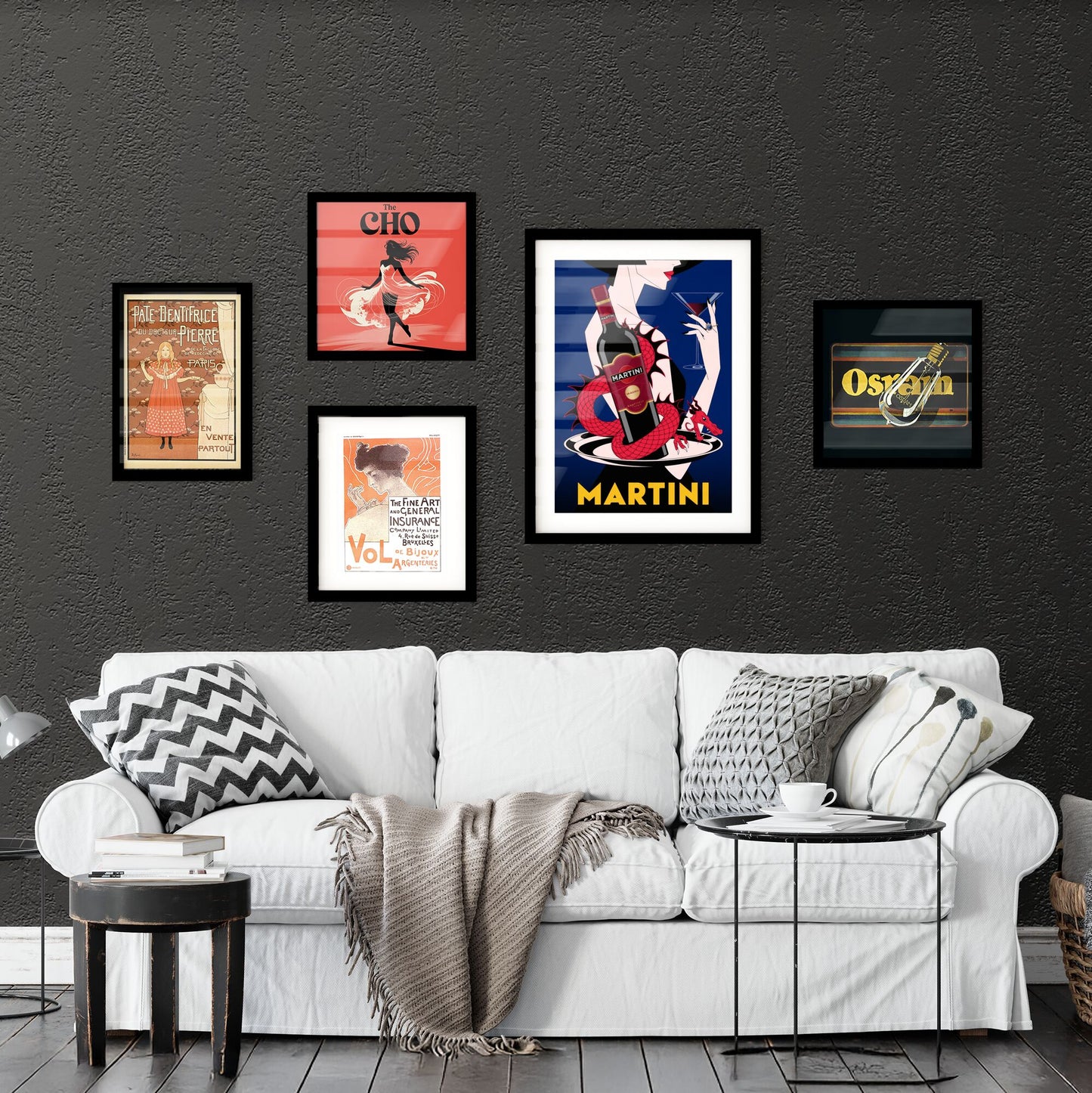 Elegant Cocktail Illustration Featuring Martini Bottle and Dragon Motif Against a Vibrant Background. Collection