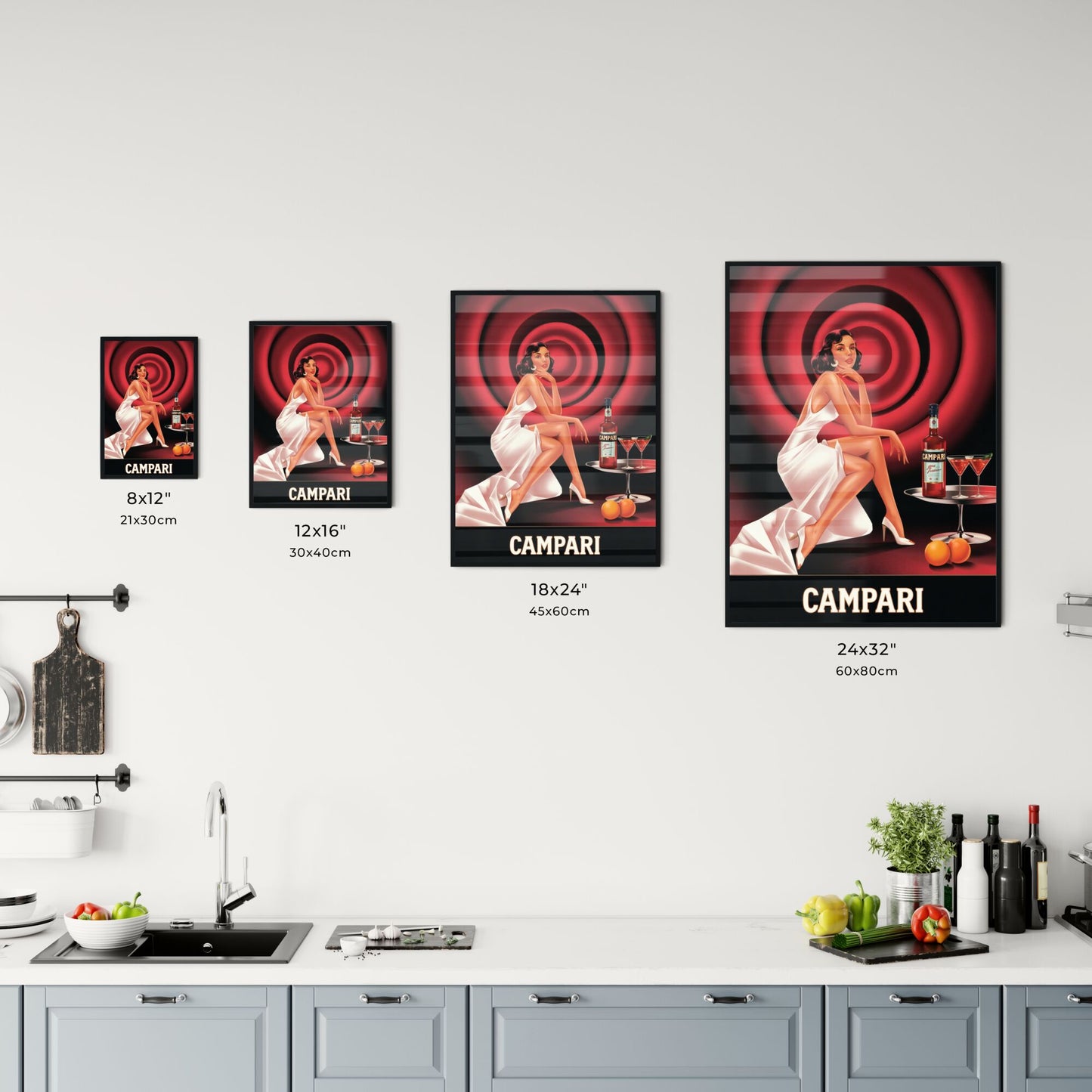 Elegant Cocktail Scene Featuring Campari, Glamorous Woman in White Dress, and Sophisticated Martini Presentation. Chart