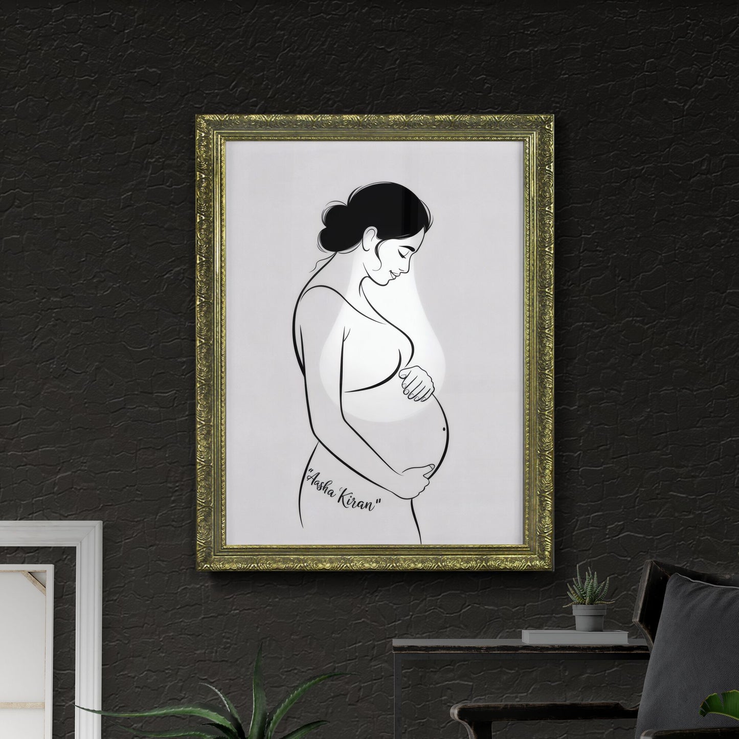 Elegant Expectation: Artistic Representation of a Pregnant Woman Embracing Motherhood with Grace and Serenity.