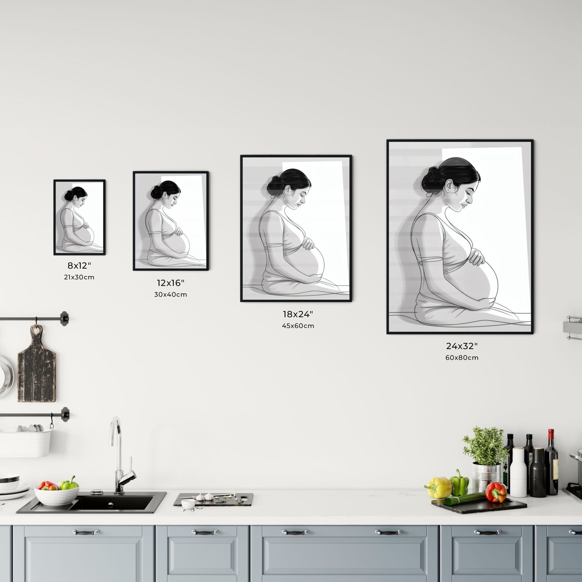 Elegant Expecting Mother Embracing Her Baby Bump in Soft Natural Light Chart