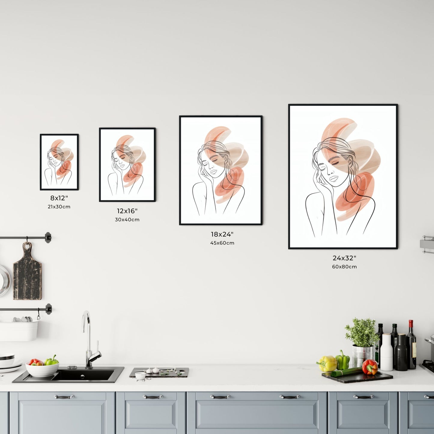 Elegant Line Art Portrait of a Serene Woman with Abstract Color Accents for Modern Aesthetic Designs. Chart