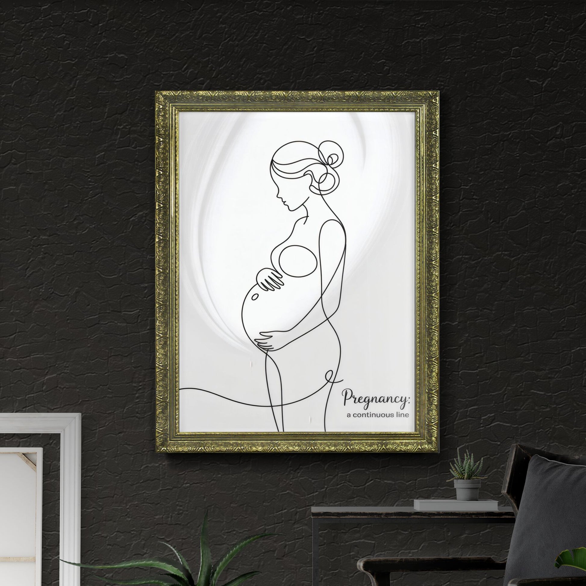 Elegant Continuous Line Artwork Depicting Pregnancy and Maternal Connection in Minimalist Style.