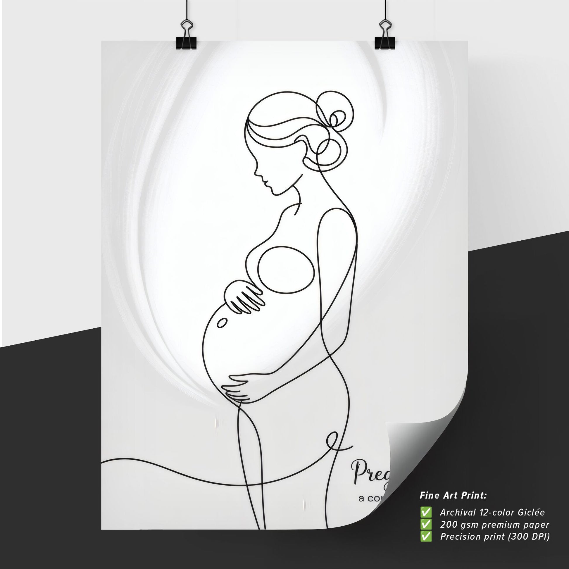 Elegant Continuous Line Artwork Depicting Pregnancy and Maternal Connection in Minimalist Style.
