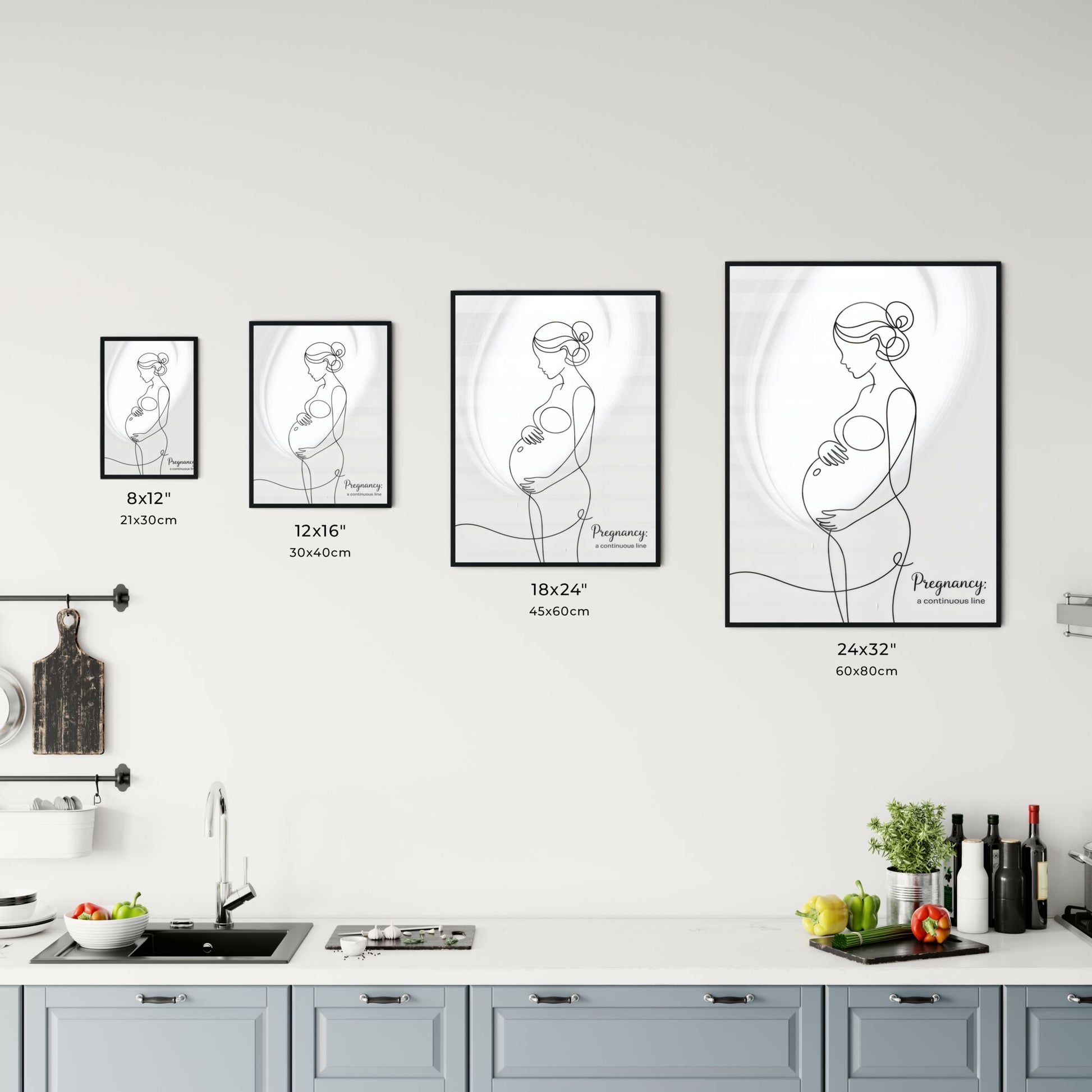 Elegant Continuous Line Artwork Depicting Pregnancy and Maternal Connection in Minimalist Style. Chart