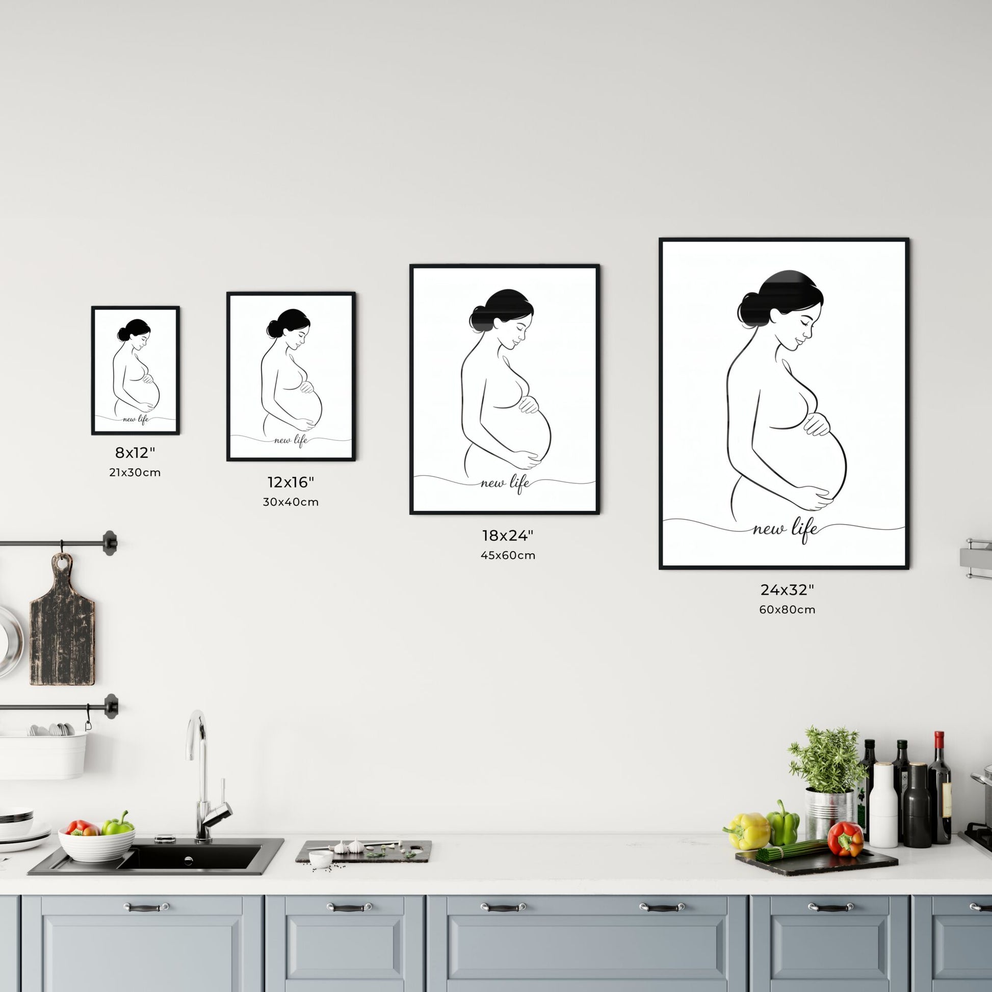 Elegant Line Art of a Pregnant Woman Embracing New Life and Motherhood Chart
