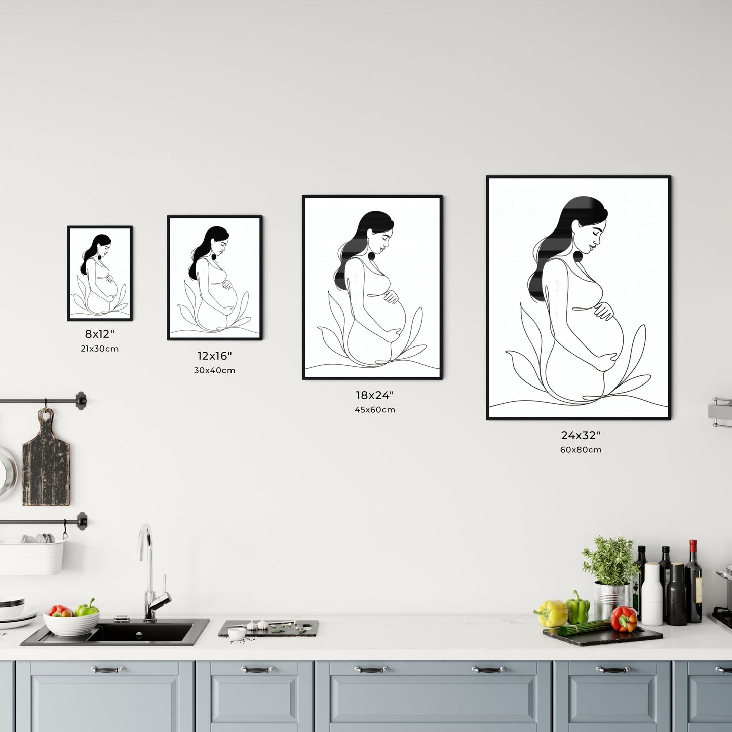 Elegant Minimalist Line Art of a Pregnant Woman Embracing Motherhood and Nature's Embrace. Chart