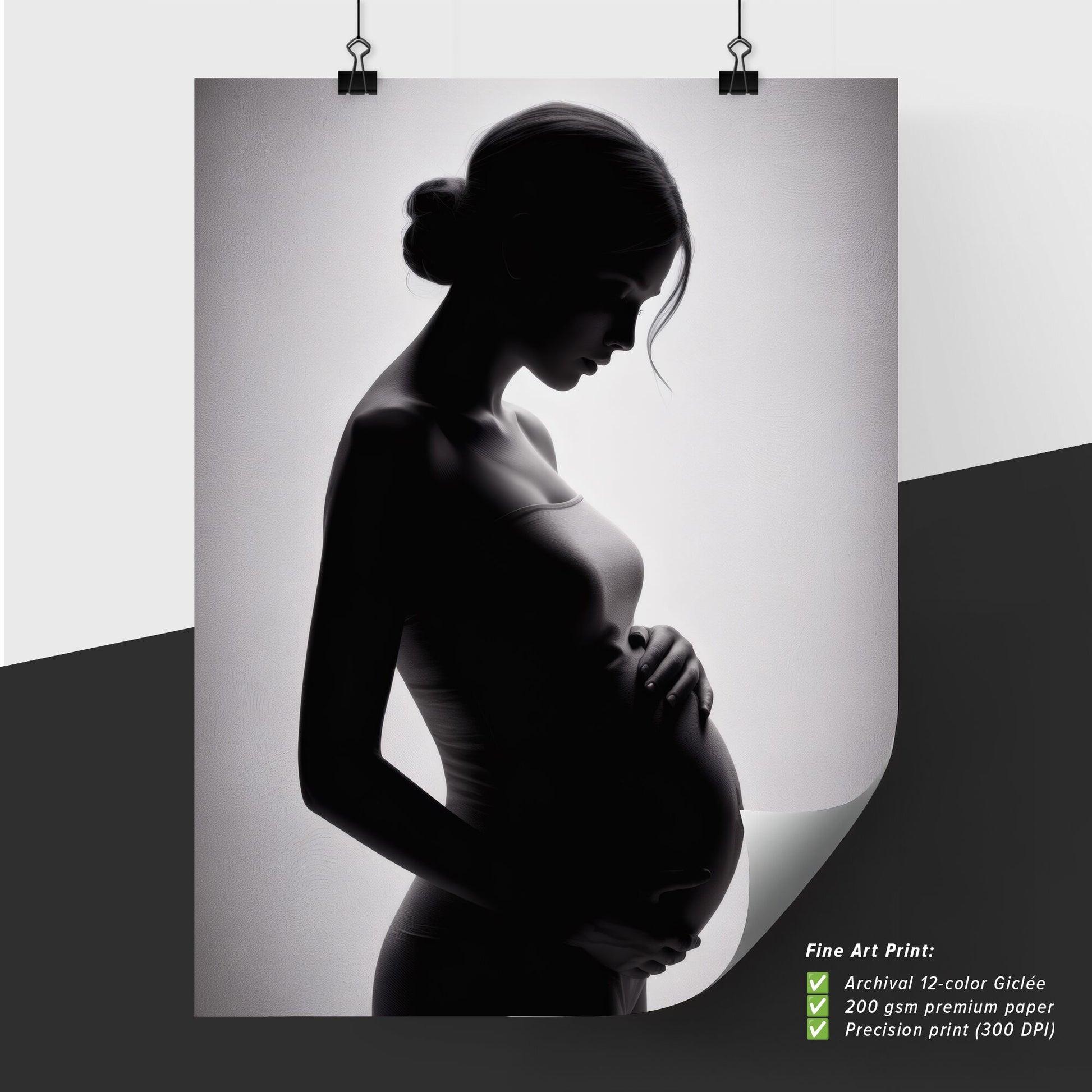 Elegant Silhouette of Pregnant Woman Embracing Baby Bump Against Soft, Ethereal Background