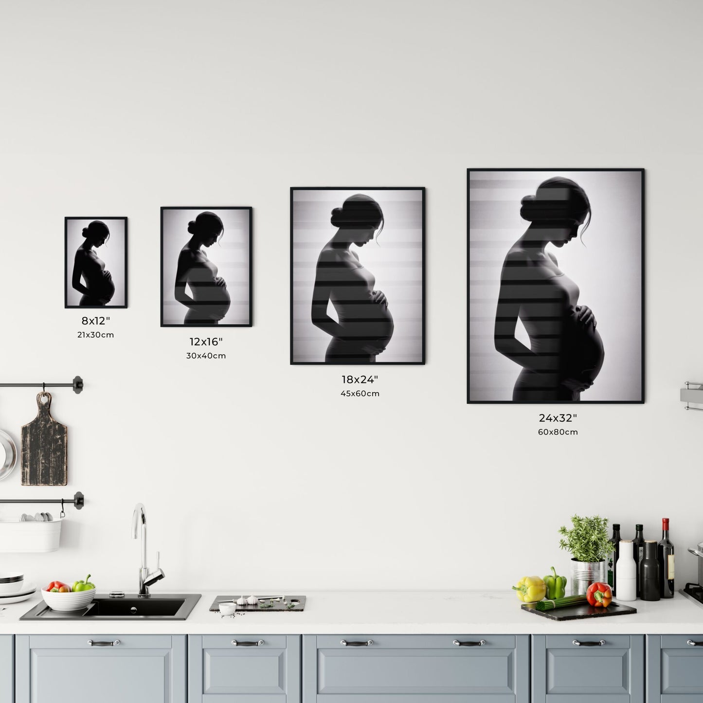 Elegant Silhouette of Pregnant Woman Embracing Baby Bump Against Soft, Ethereal Background Chart