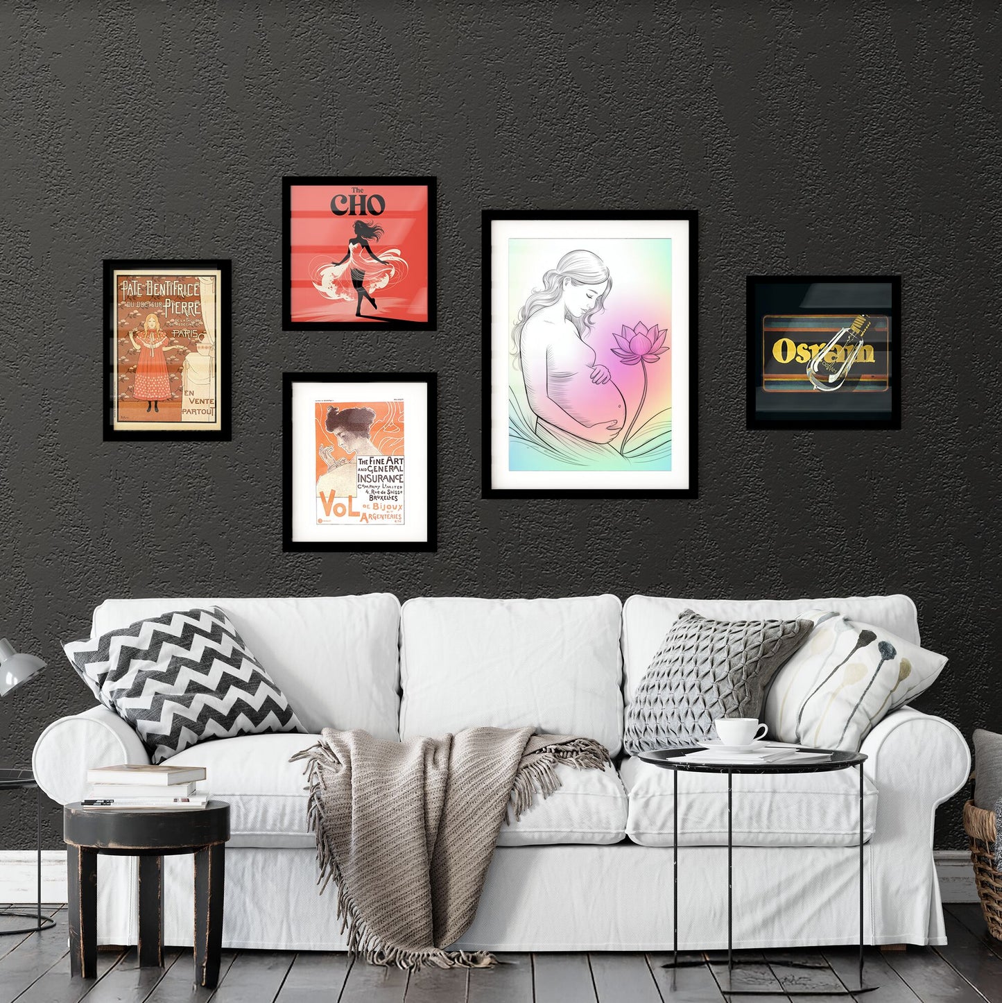 Elegant Pregnant Woman Embracing Motherhood with a Lotus Flower on a Soft Rainbow Background Collection