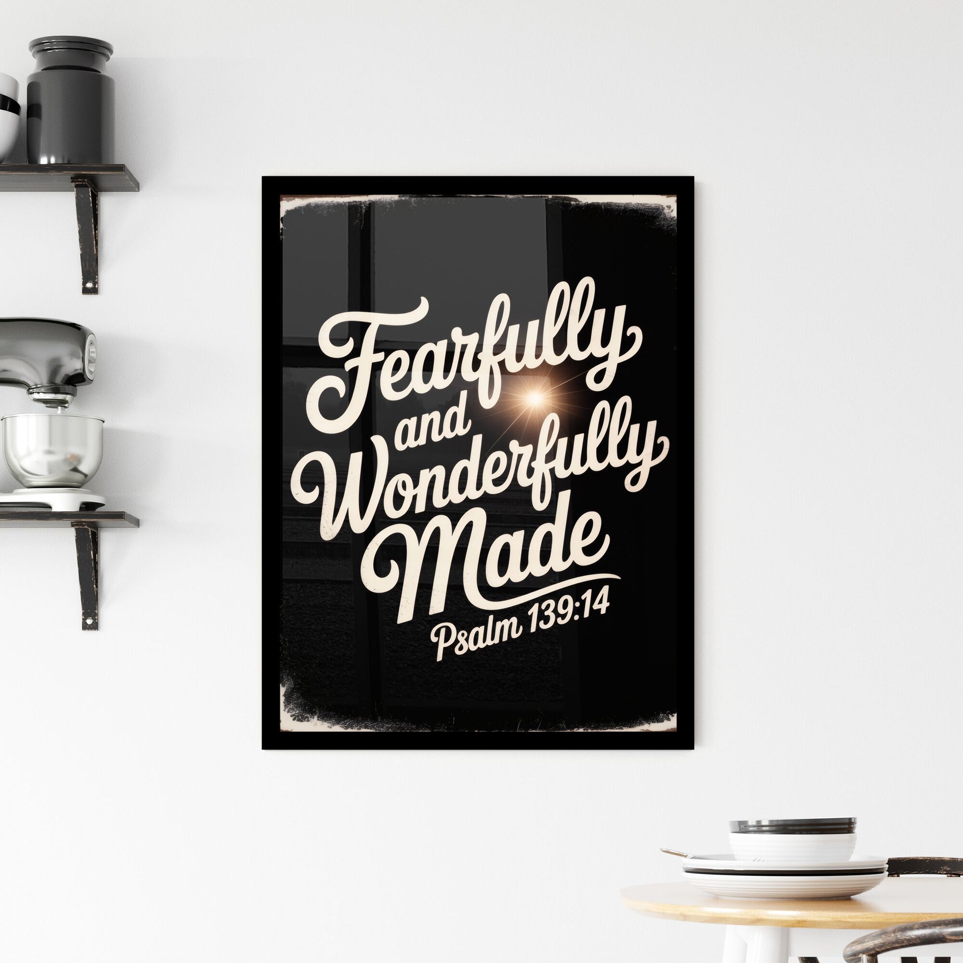 Elegant Typography Design featuring Inspirational Quote from Psalm 139:14, Celebrating Unique Creation and Self-Worth. Framed Print