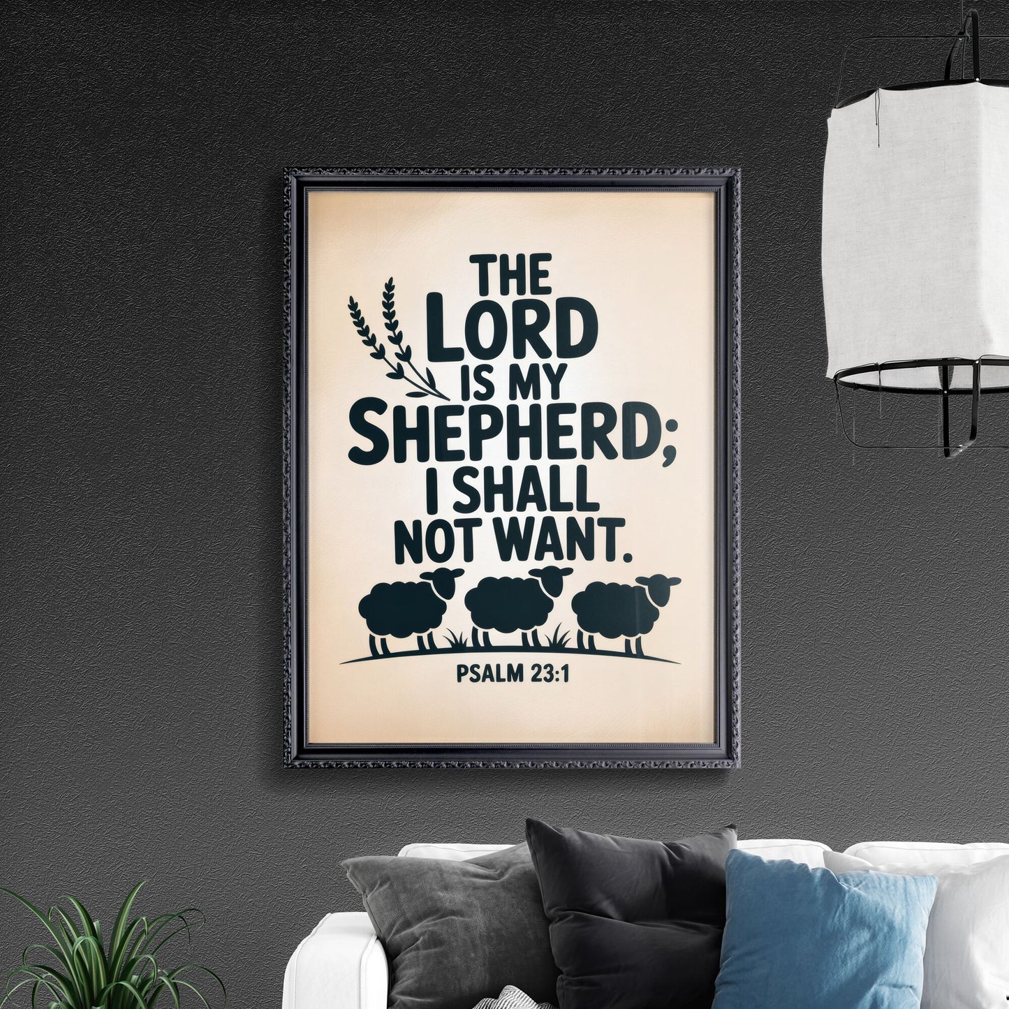 Elegant Typography Print of Psalm 23:1 Featuring Sheep and Serenity for Faith-Inspired Decor.