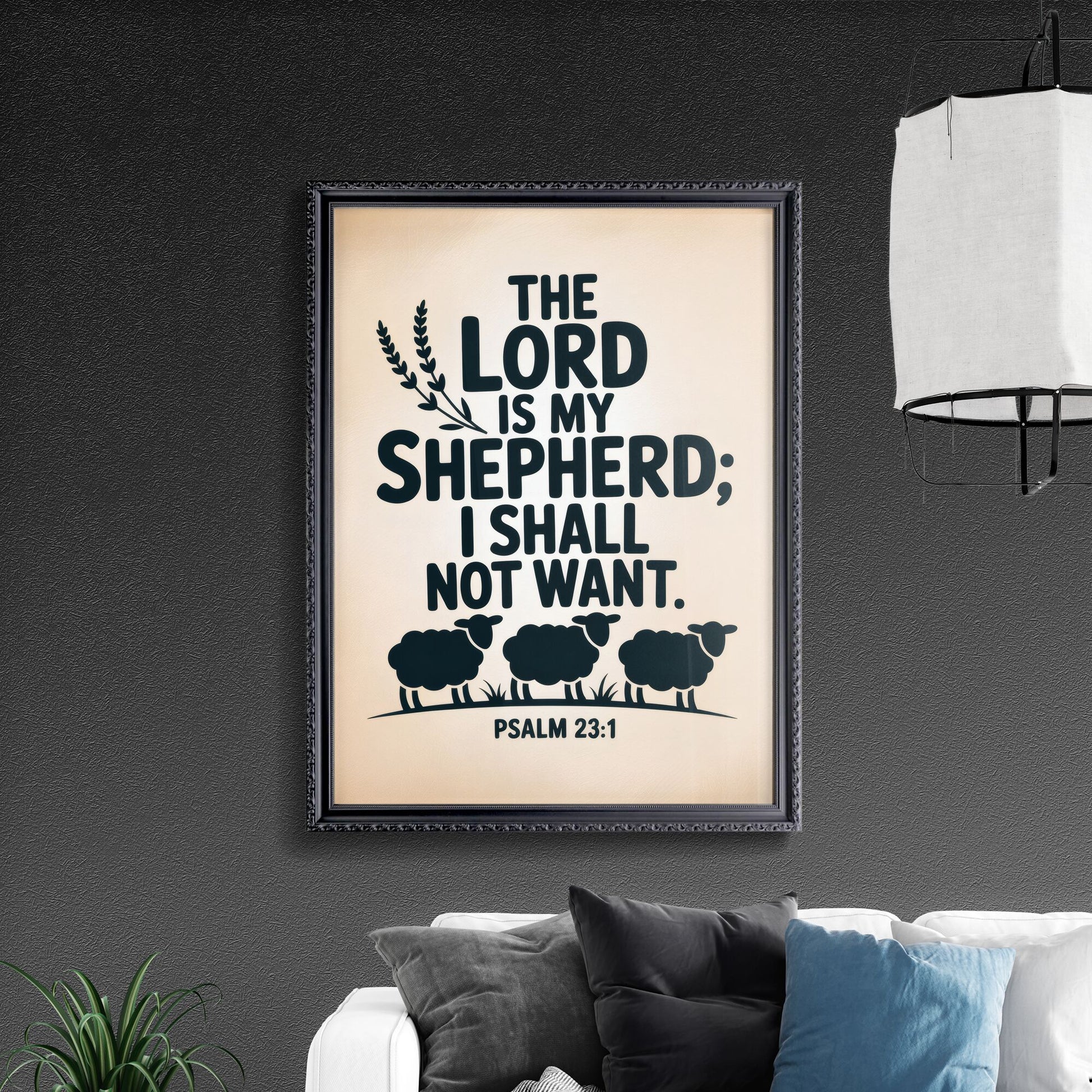 Elegant Typography Print of Psalm 23:1 Featuring Sheep and Serenity for Faith-Inspired Decor.