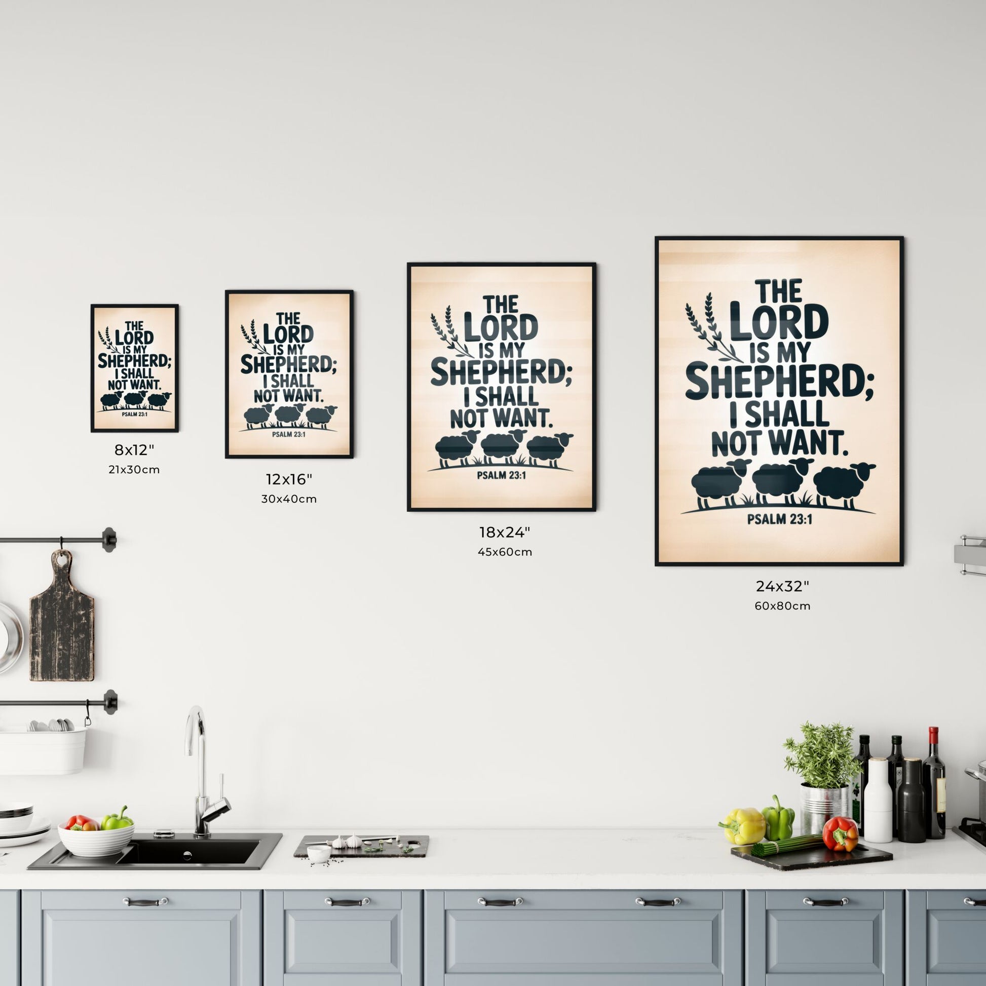 Elegant Typography Print of Psalm 23:1 Featuring Sheep and Serenity for Faith-Inspired Decor. Chart