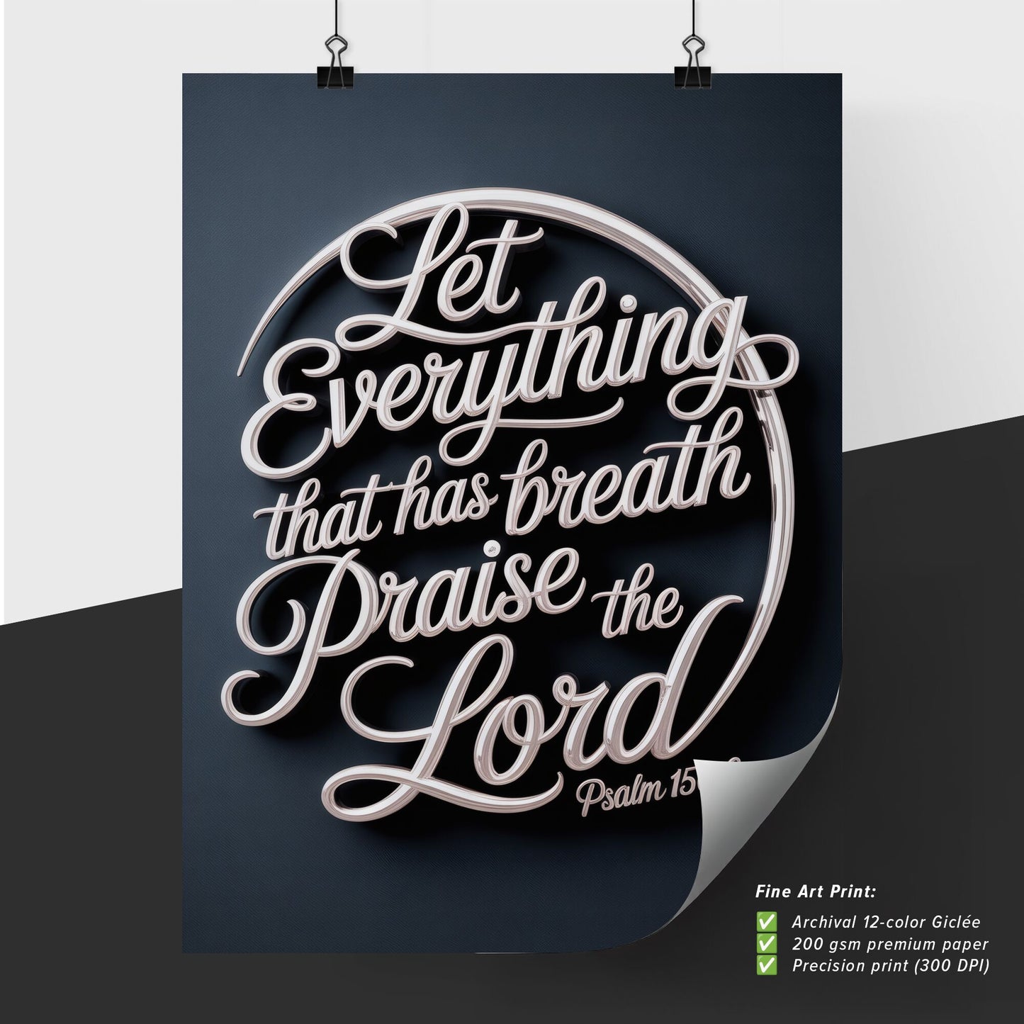 Elegant Typography: Inspirational Psalm 150:6 Quote on a Dark Background for Faith-Based Decor.