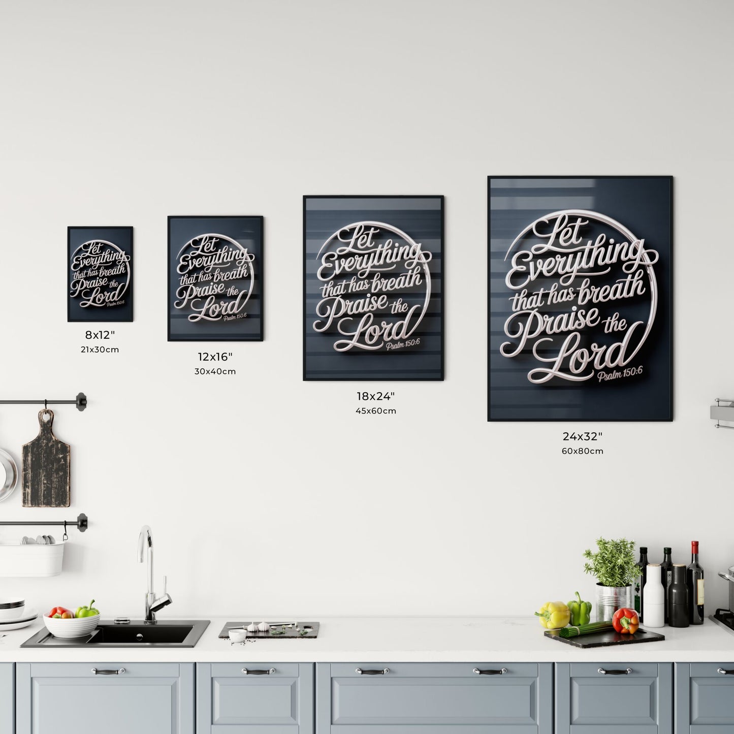 Elegant Typography: Inspirational Psalm 150:6 Quote on a Dark Background for Faith-Based Decor. Chart