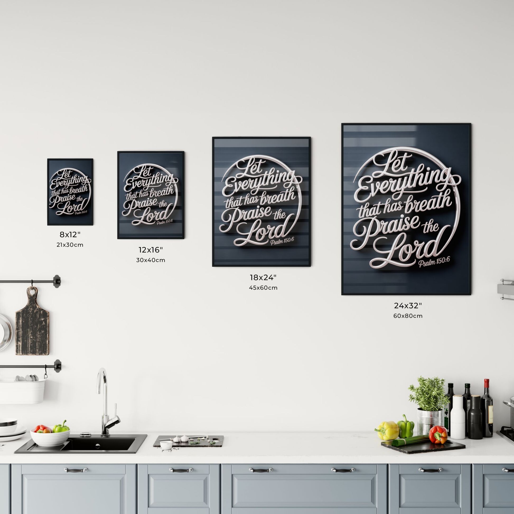 Elegant Typography: Inspirational Psalm 150:6 Quote on a Dark Background for Faith-Based Decor. Chart