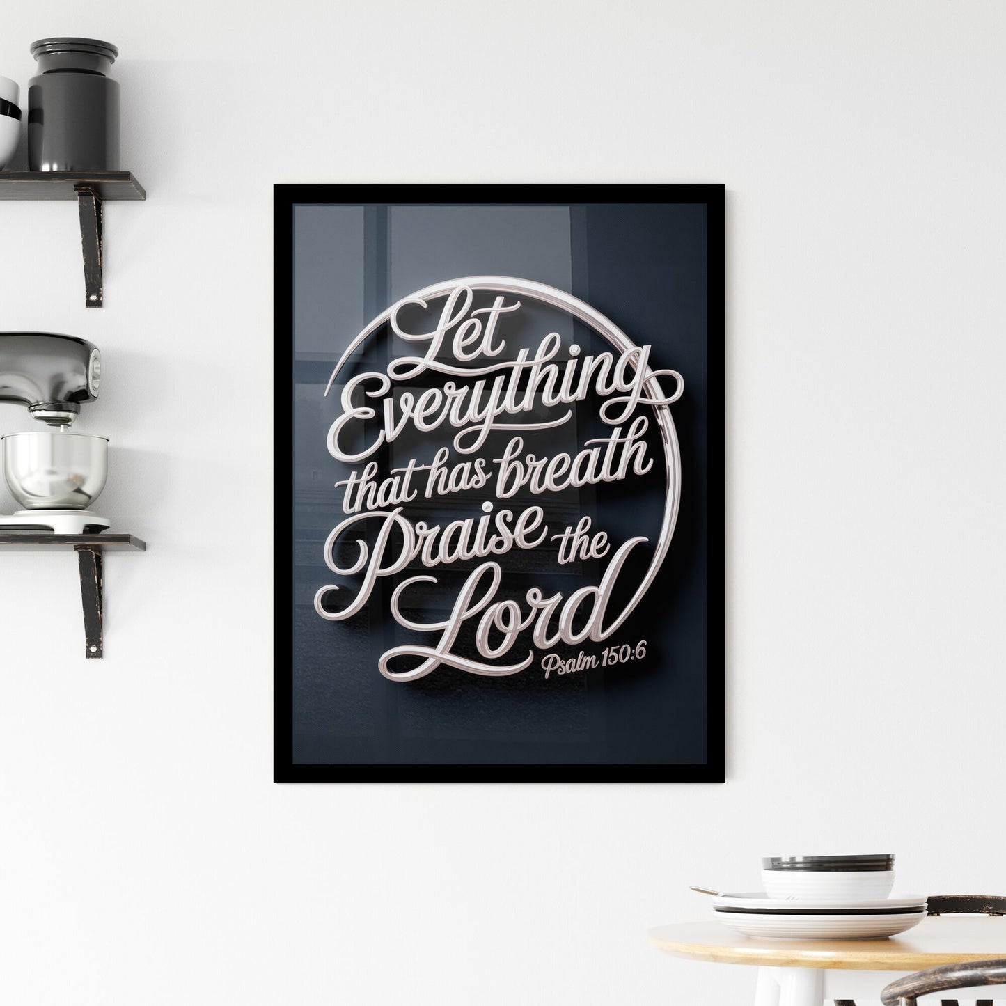 Elegant Typography: Inspirational Psalm 150:6 Quote on a Dark Background for Faith-Based Decor. Framed Print