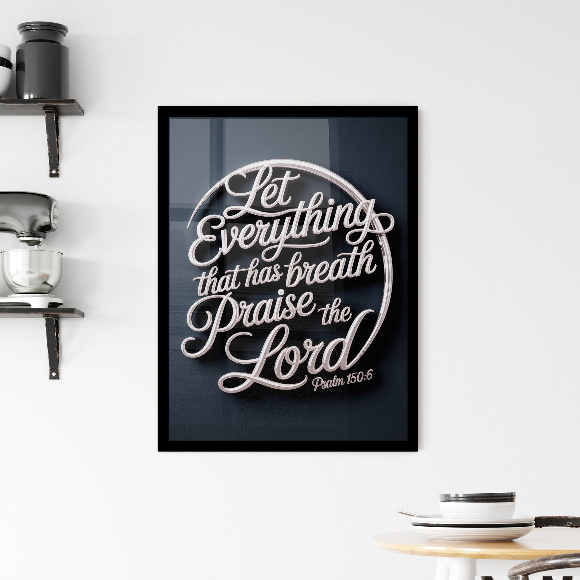 Elegant Typography: Inspirational Psalm 150:6 Quote on a Dark Background for Faith-Based Decor. Framed Print