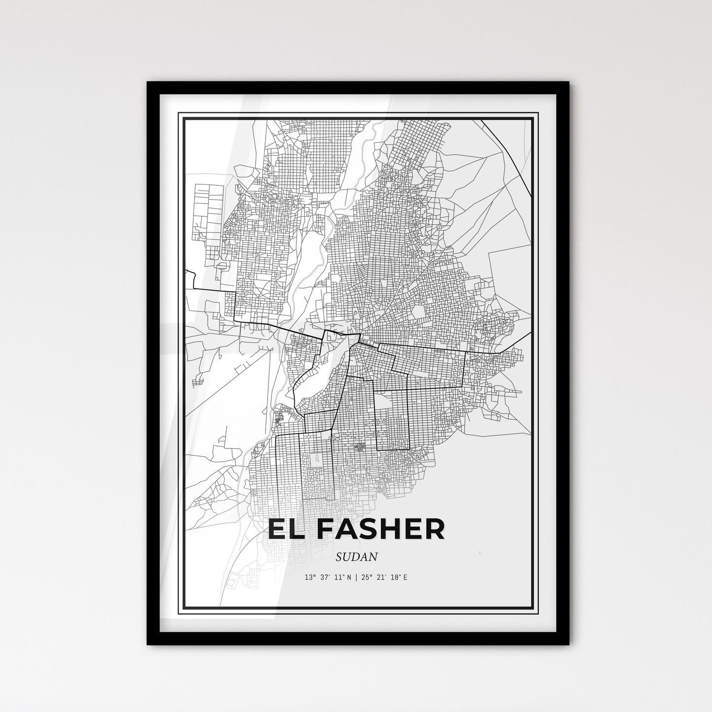 El Fasher Sudan - Scandinavian Style City Map for Modern Home Decor