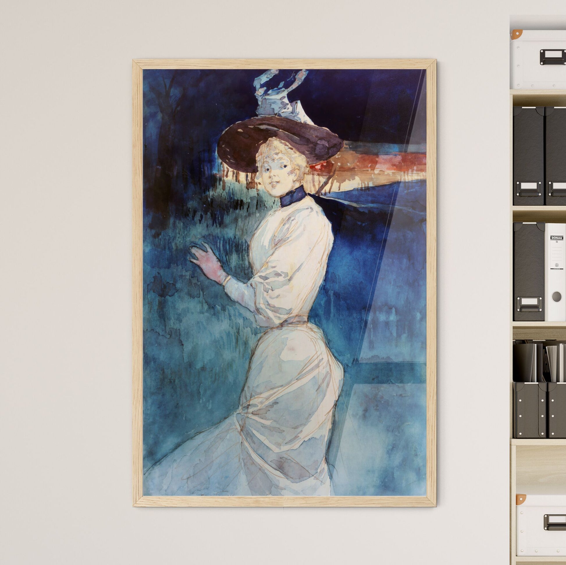 Elégante en robe blanche dans un paysage – Henry Somm Framed Art Print