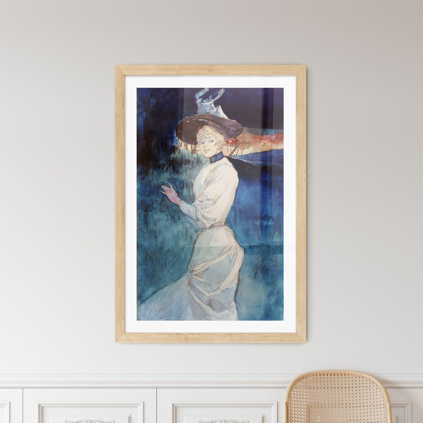 Framed Print of Elégante en robe blanche dans un paysage – Henry Somm