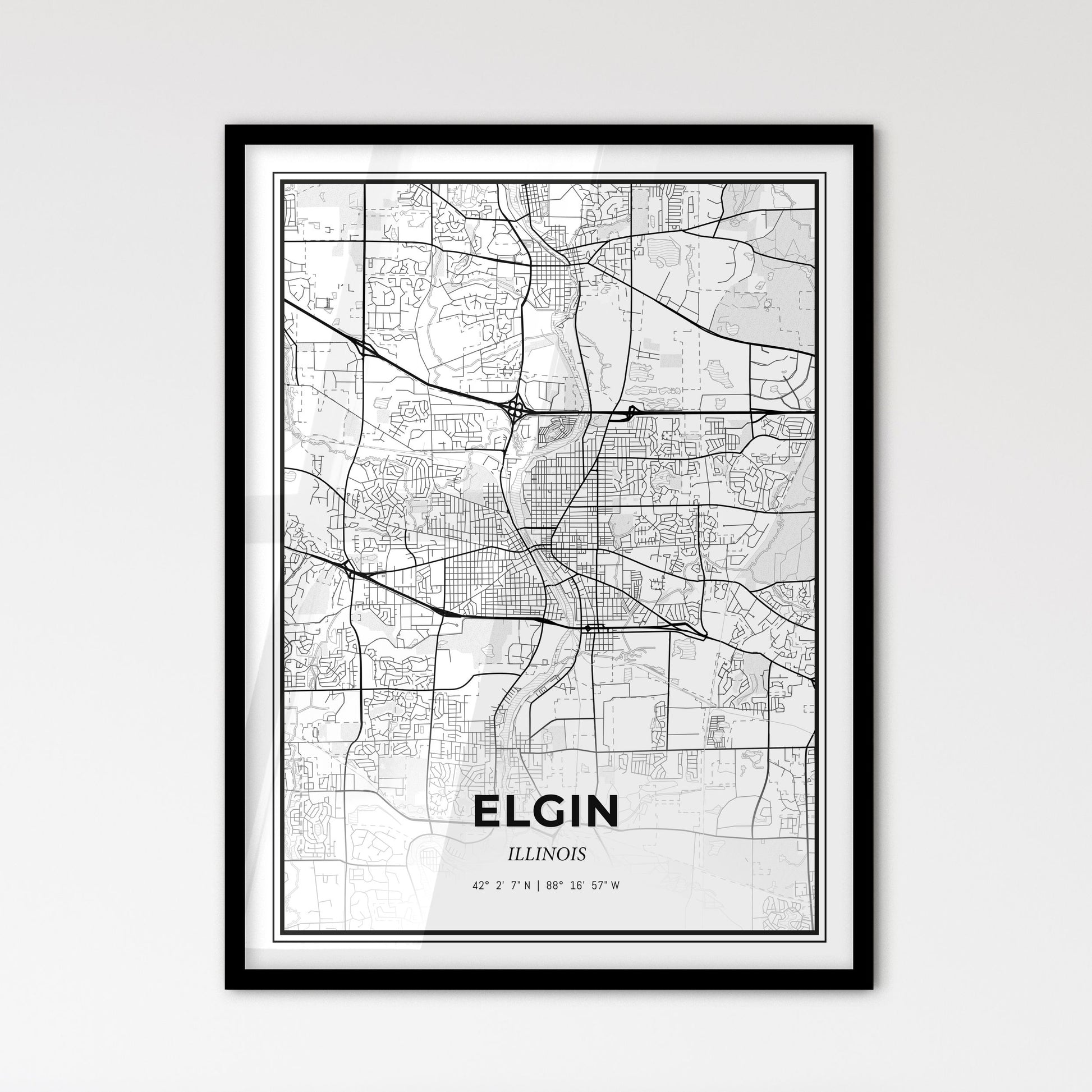 Elgin Illinois - Scandinavian Style City Map for Modern Home Decor