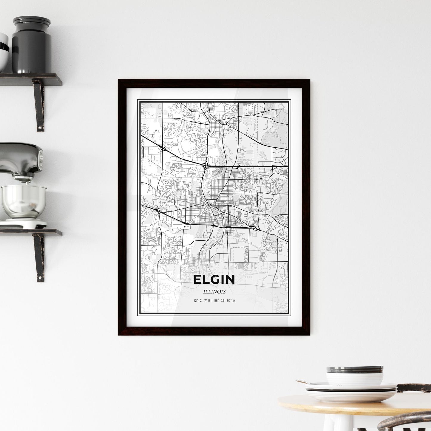 Elgin Illinois - Minimal City Map