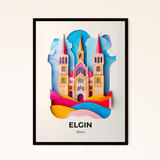 Vivid Elgin, Illinois - a paper cut of a church with a sky background