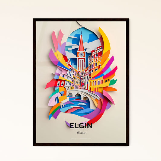 Vivid Elgin, Illinois - a paper cut of a city with a clock tower