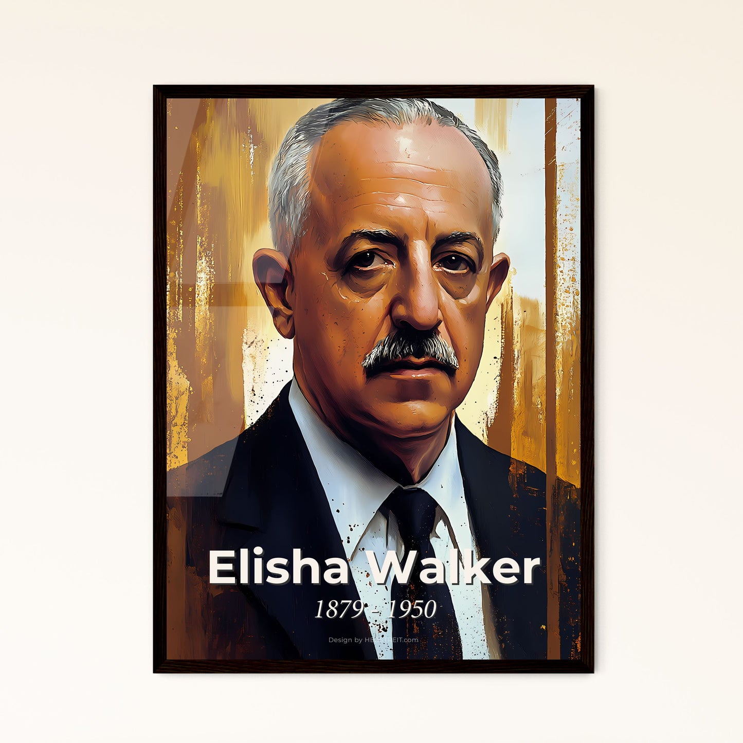 Portrait of Elisha Walker, 1879 - 1950. Impressionistic painting of a man with a mustache wearing a suit and tie.