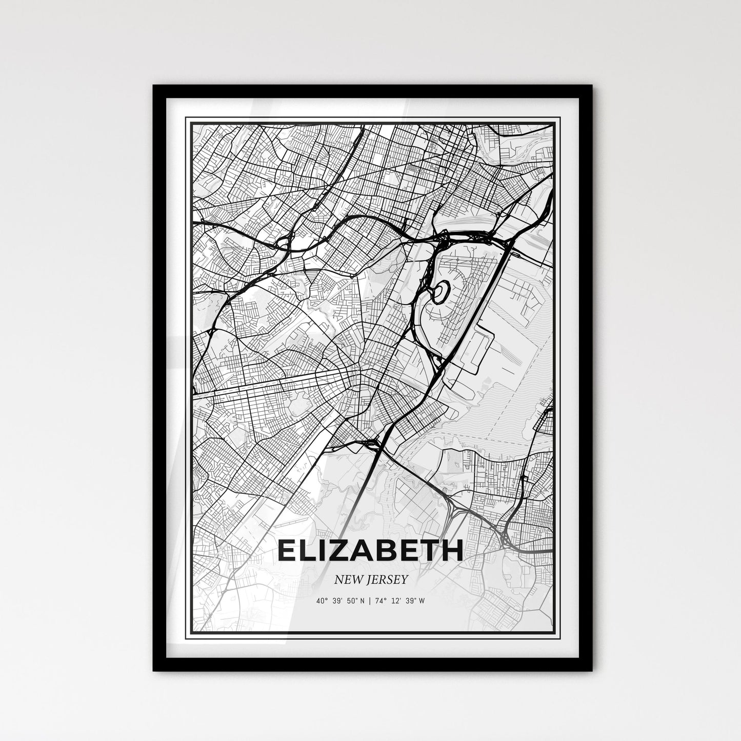 Elizabeth New Jersey - Scandinavian Style City Map for Modern Home Decor