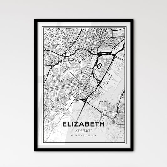 Elizabeth New Jersey - Scandinavian Style City Map for Modern Home Decor