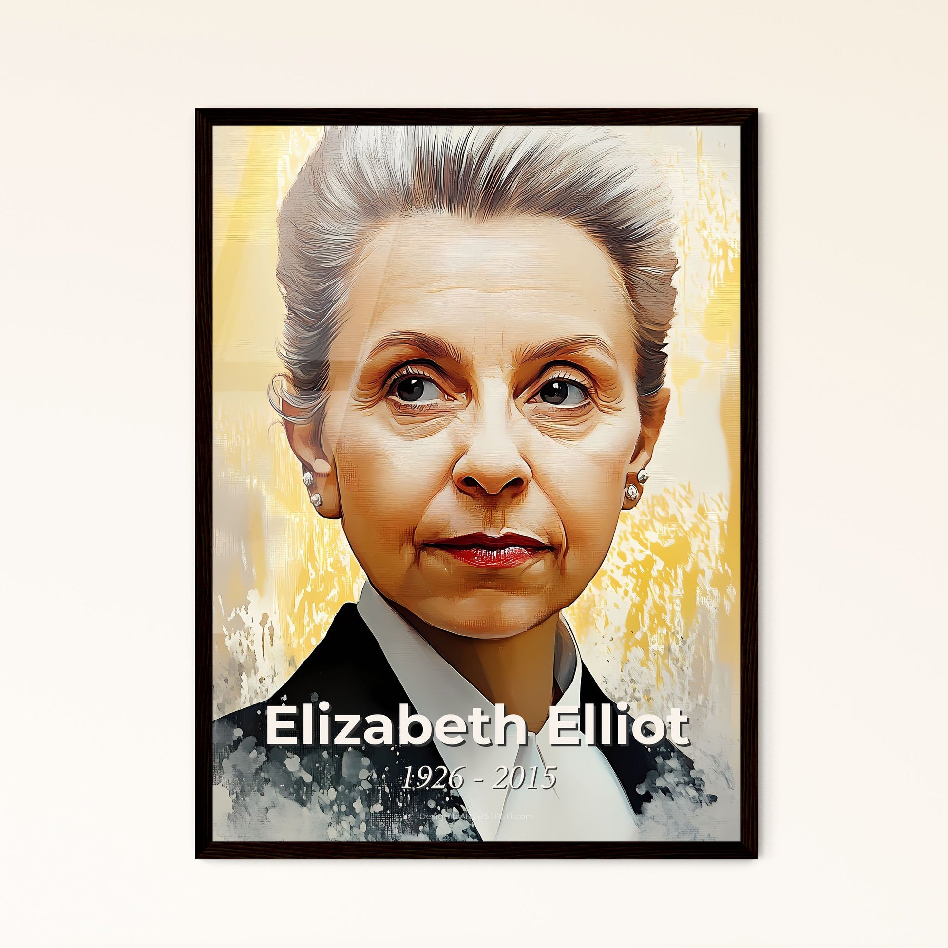 Portrait of Elizabeth Elliot, 1926 - 2015. Impressionistic painting of a woman in a suit.