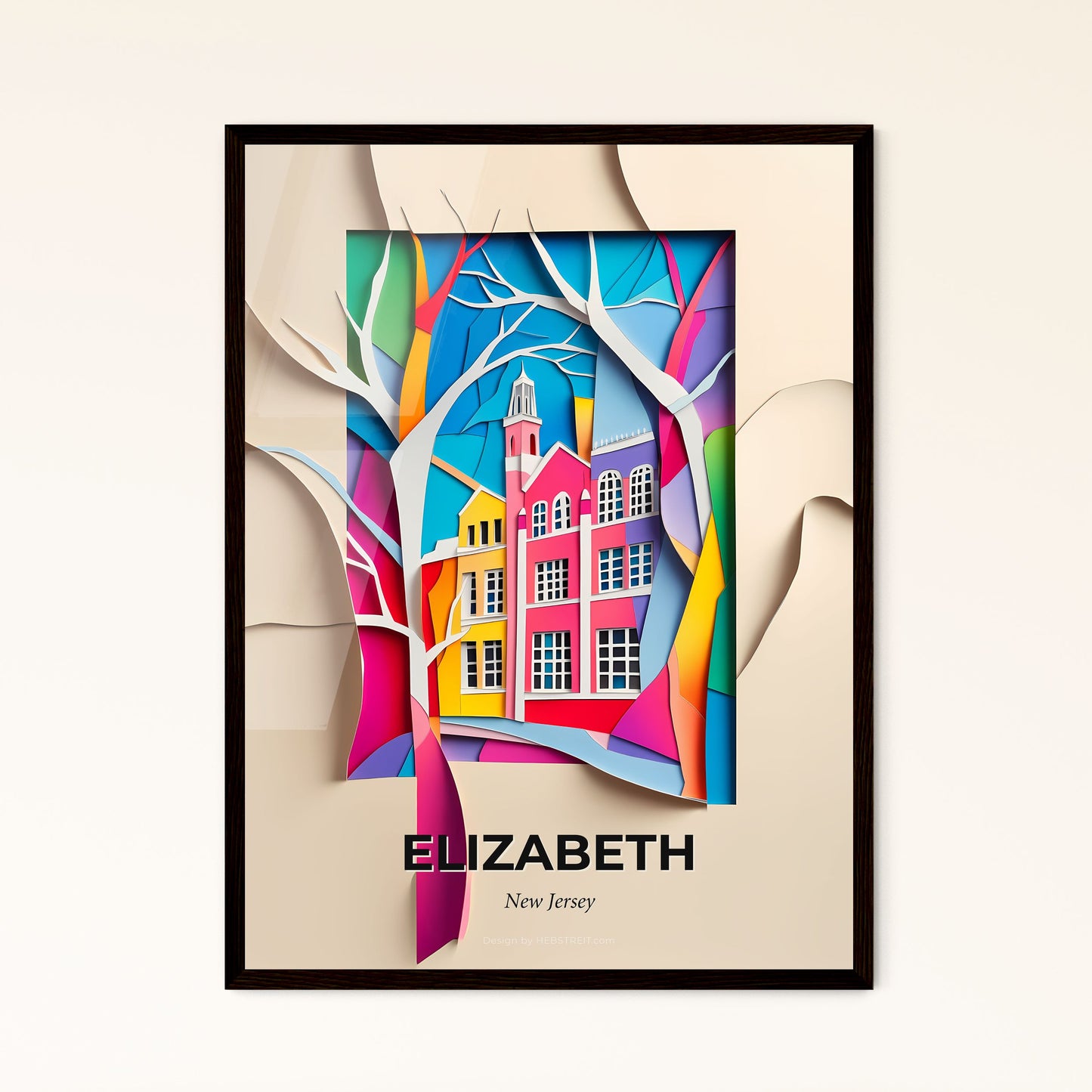 Vivid Elizabeth, New Jersey - a paper cut of a building with a clock tower