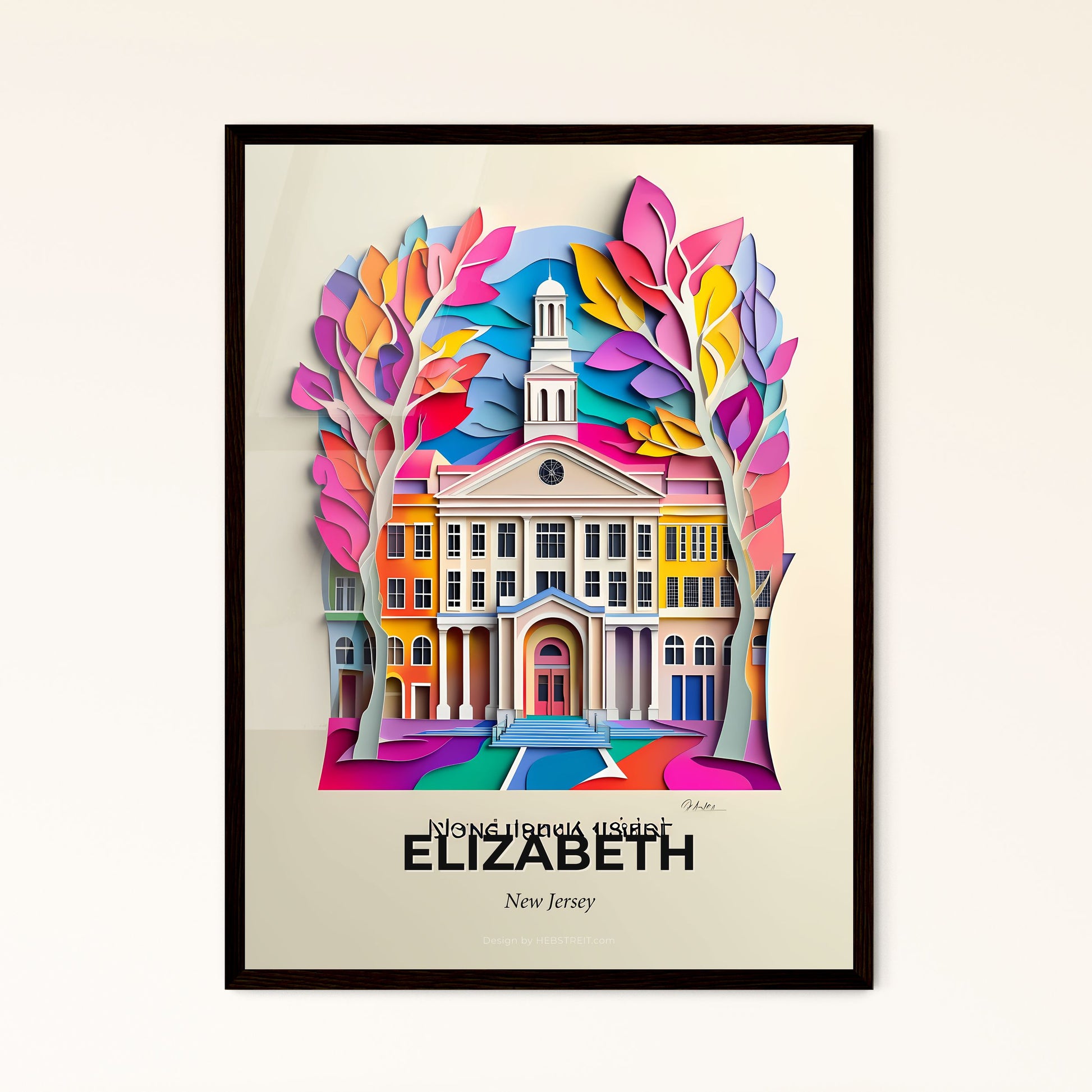 Vivid Elizabeth, New Jersey - a paper cut of a building with a clock tower