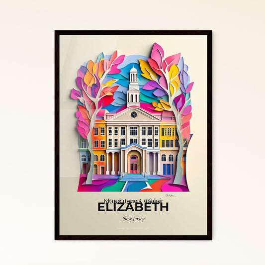 Vivid Elizabeth, New Jersey - a paper cut of a building with a clock tower