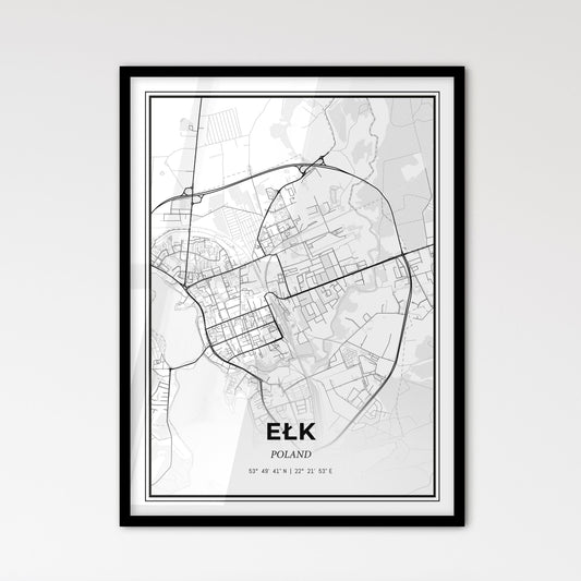 Ełk Poland - Scandinavian Style City Map for Modern Home Decor