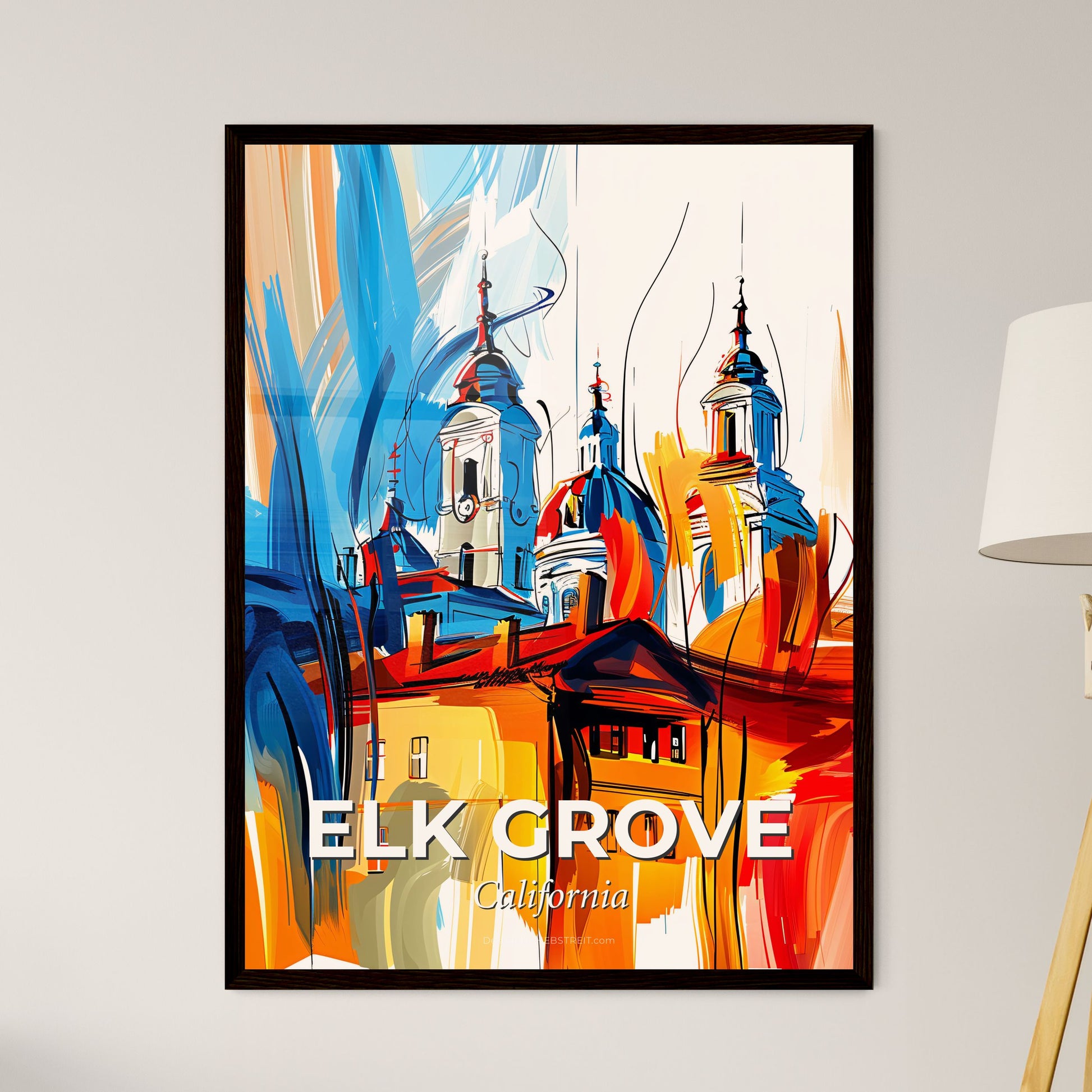 Vibrant Elk Grove, California - A Painting Of A Building With A Dome Shaped Roof