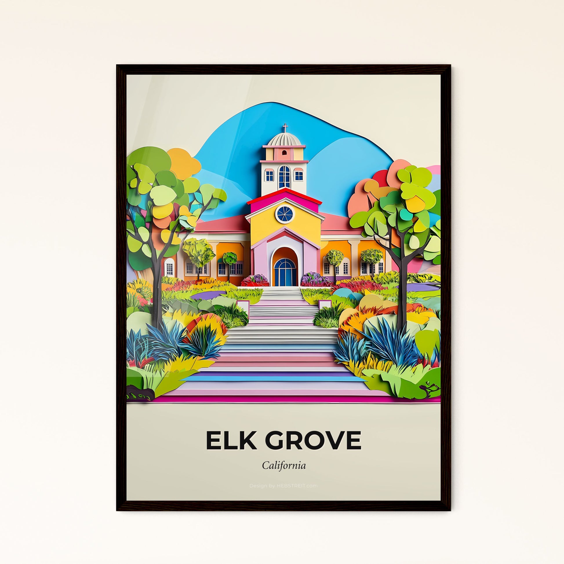 Vivid Elk Grove, California - a colorful church with a steeple and a steeple