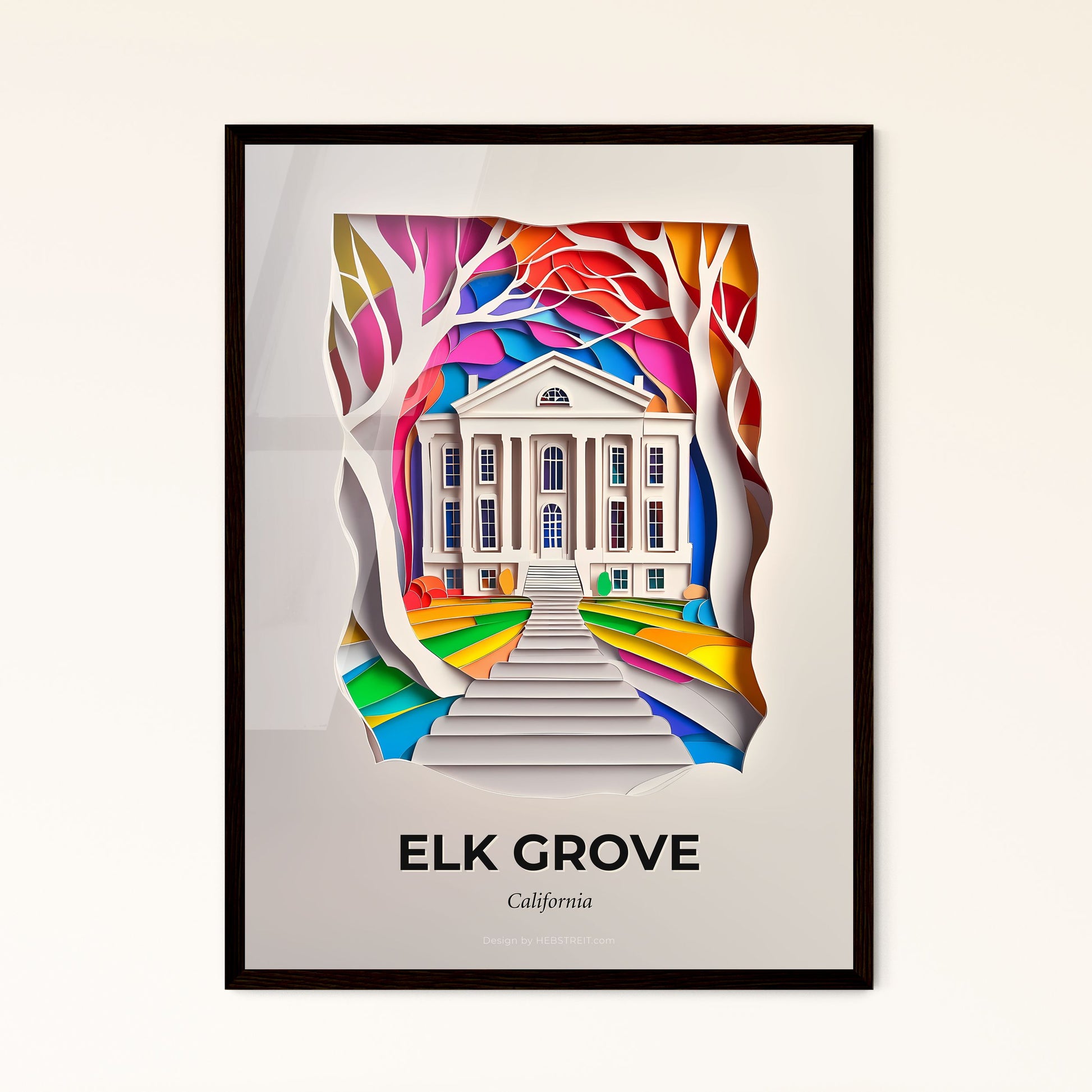 Vivid Elk Grove, California - a paper cut of a building with a staircase